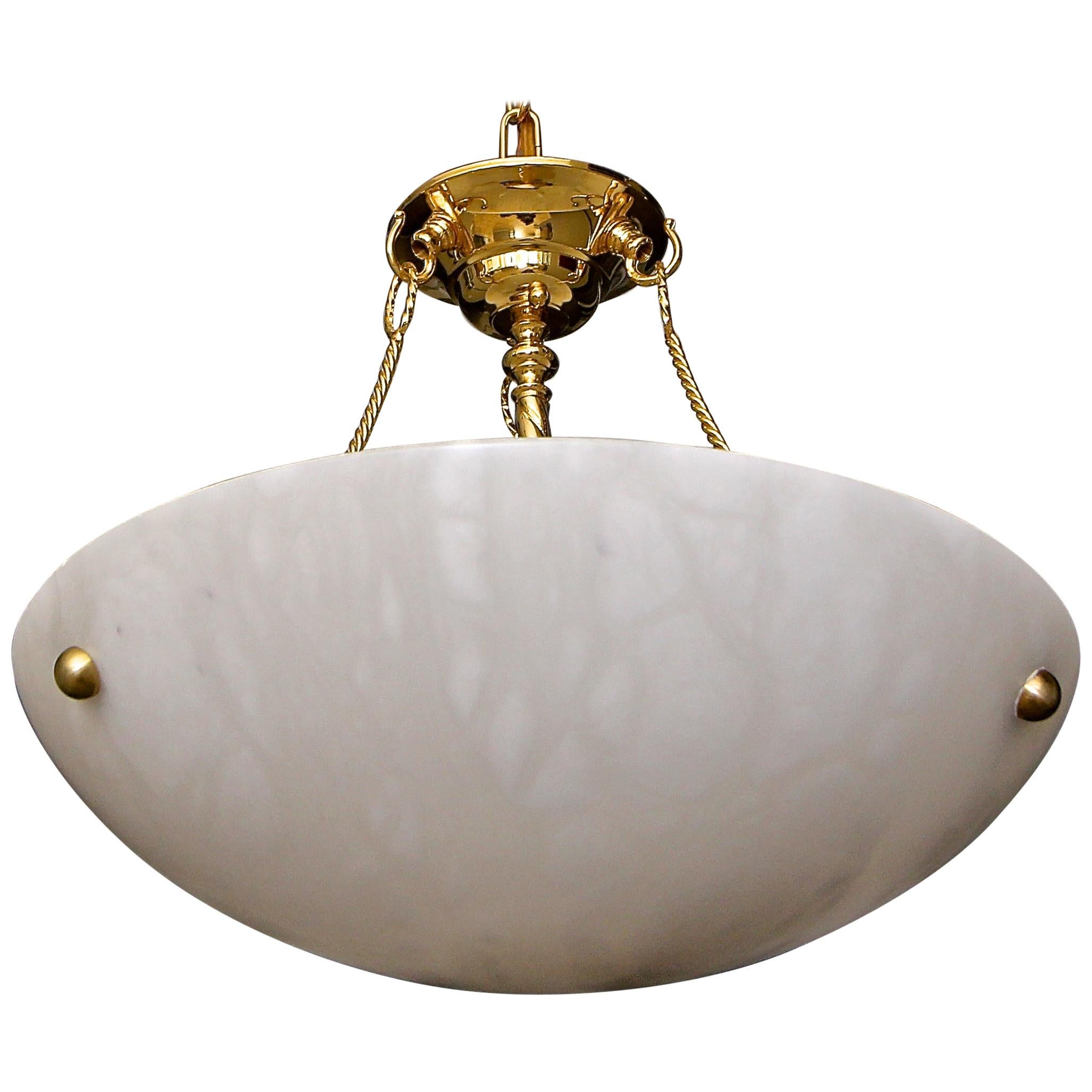 Italian Alabaster Brass Chandelier Pendant Ceiling Light