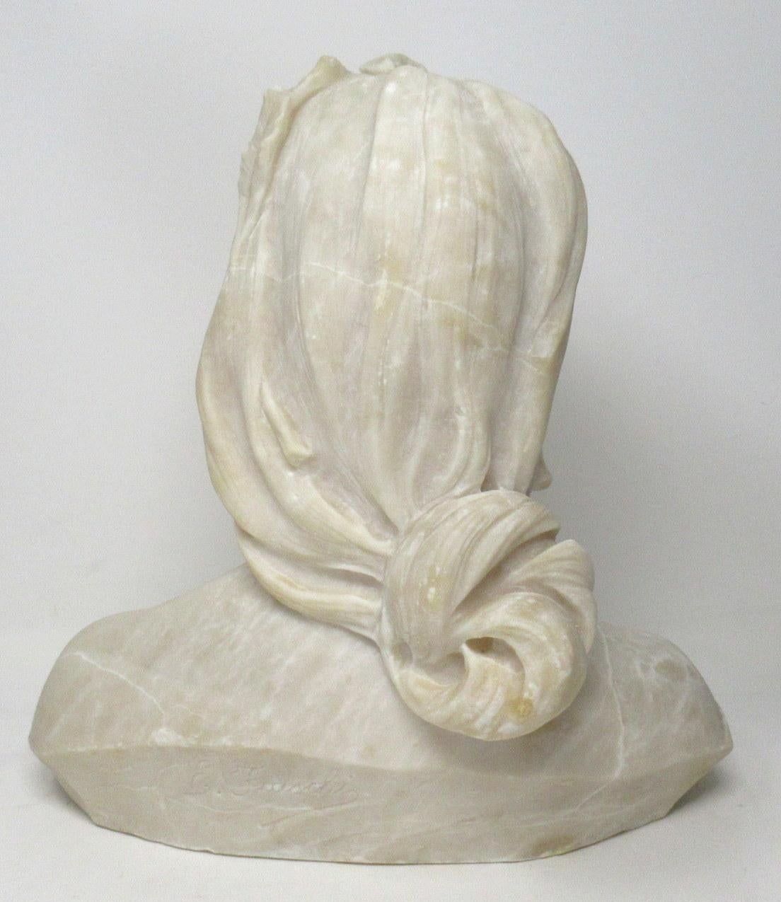 Italian Alabaster Bust Lady by Italian Emilio Fiaschi 1883-1941, 19th Century 3