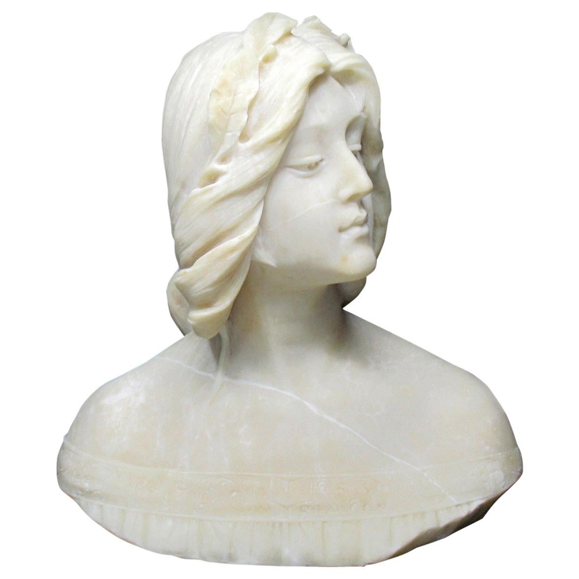 Italian Alabaster Bust Lady by Italian Emilio Fiaschi 1883-1941, 19th Century