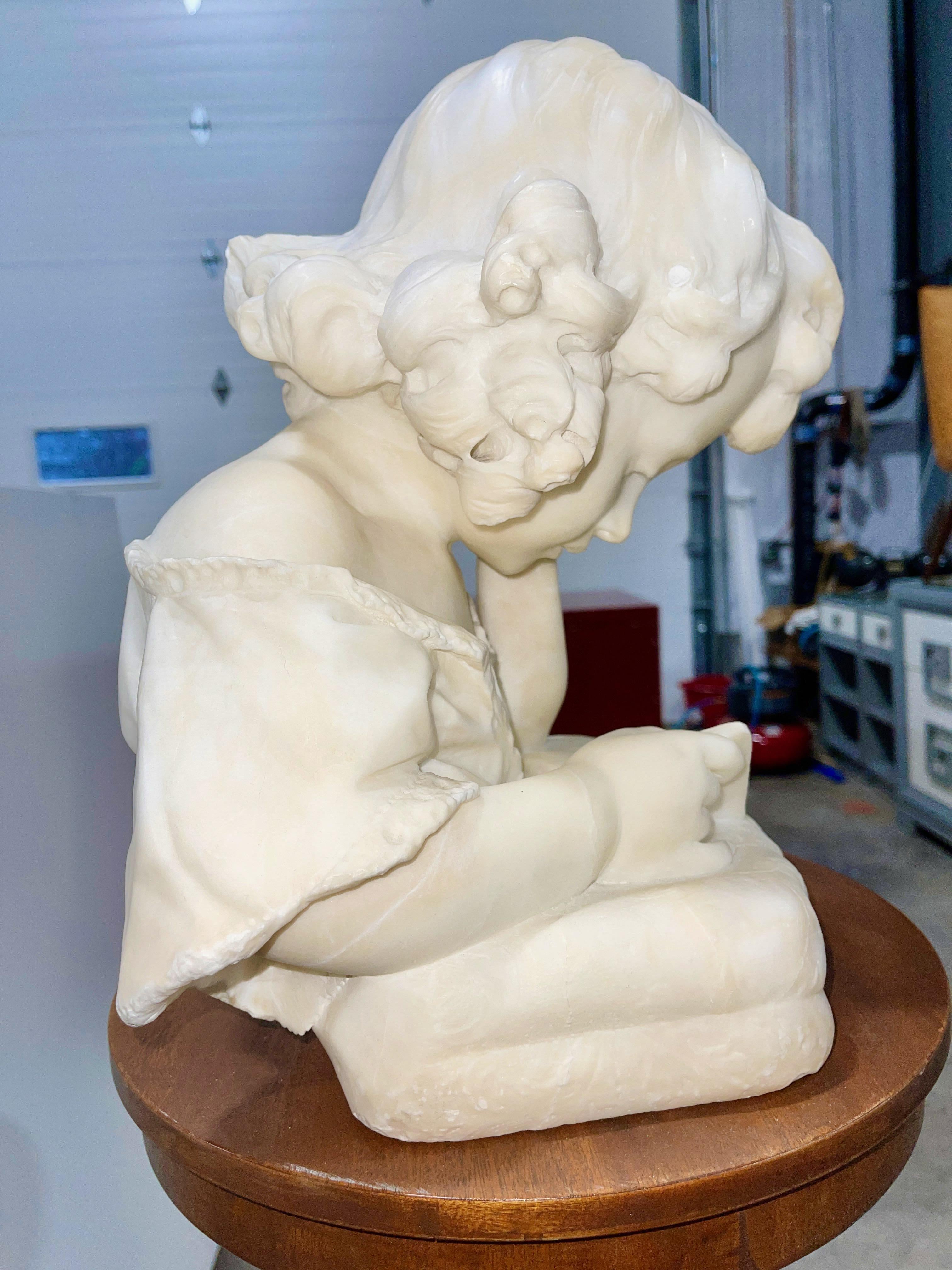 Italian Alabaster Bust of Girl Reading on Floor Pedestal For Sale 6