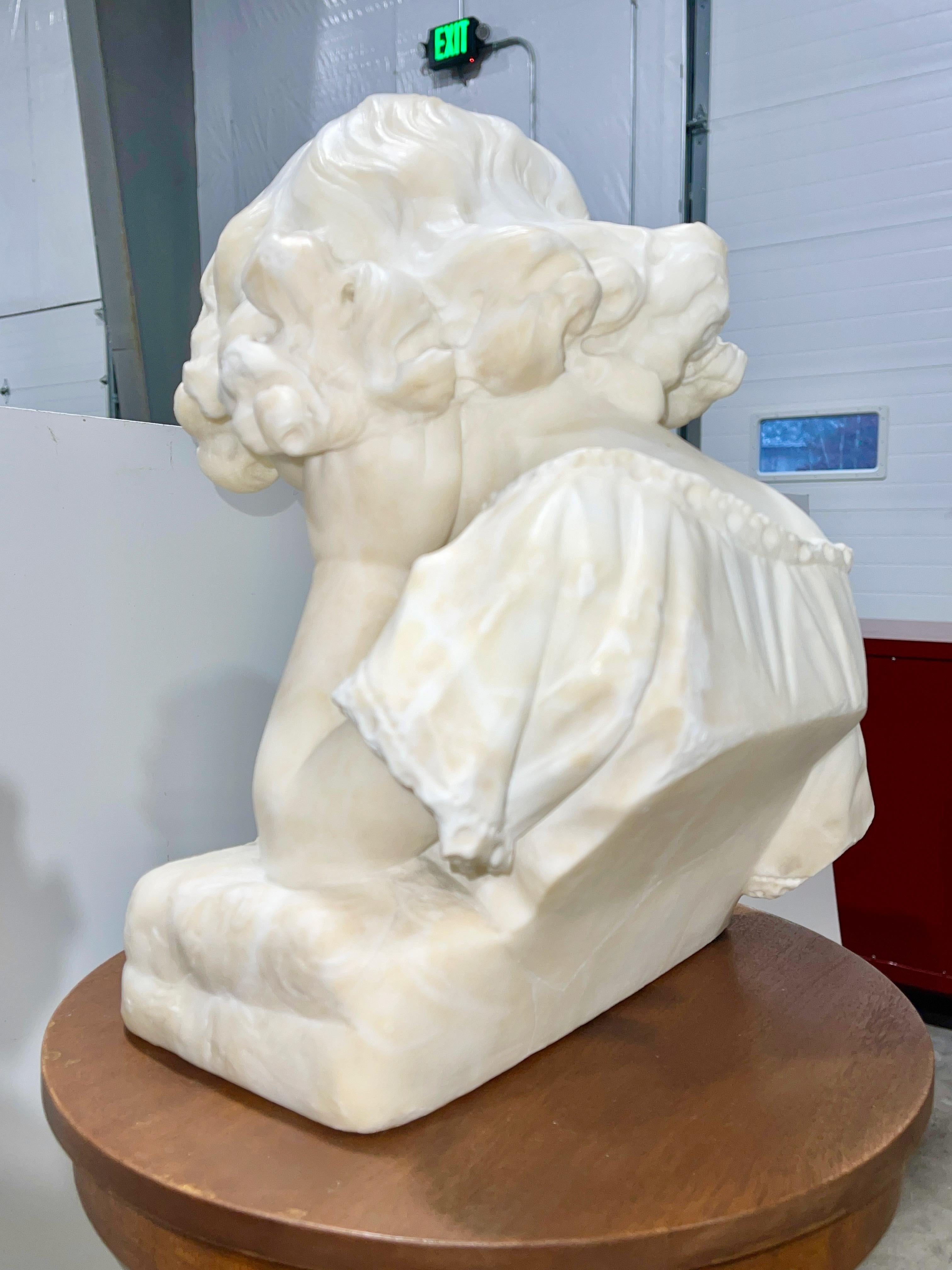 Italian Alabaster Bust of Girl Reading on Floor Pedestal For Sale 8