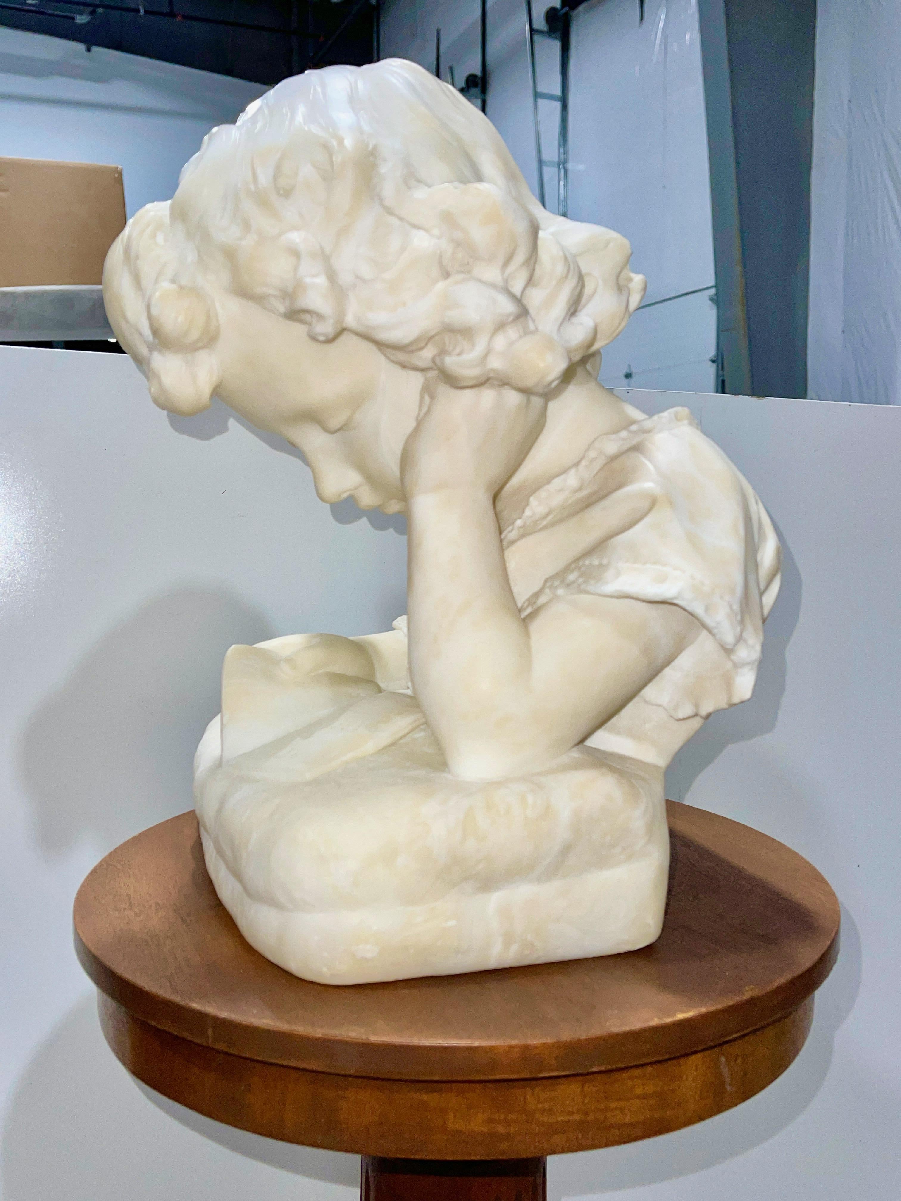Italian Alabaster Bust of Girl Reading on Floor Pedestal For Sale 9