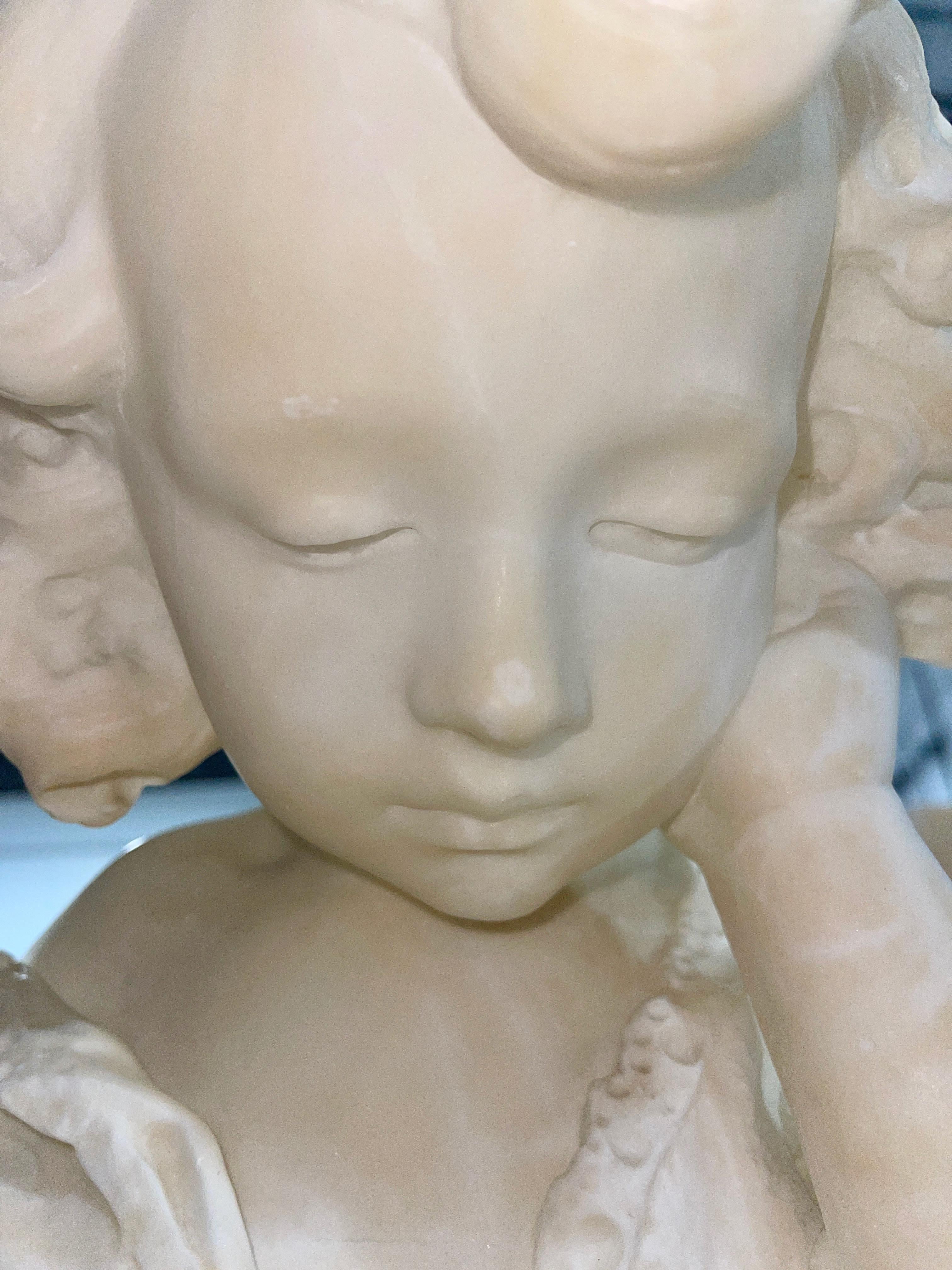 Italian Alabaster Bust of Girl Reading on Floor Pedestal For Sale 2