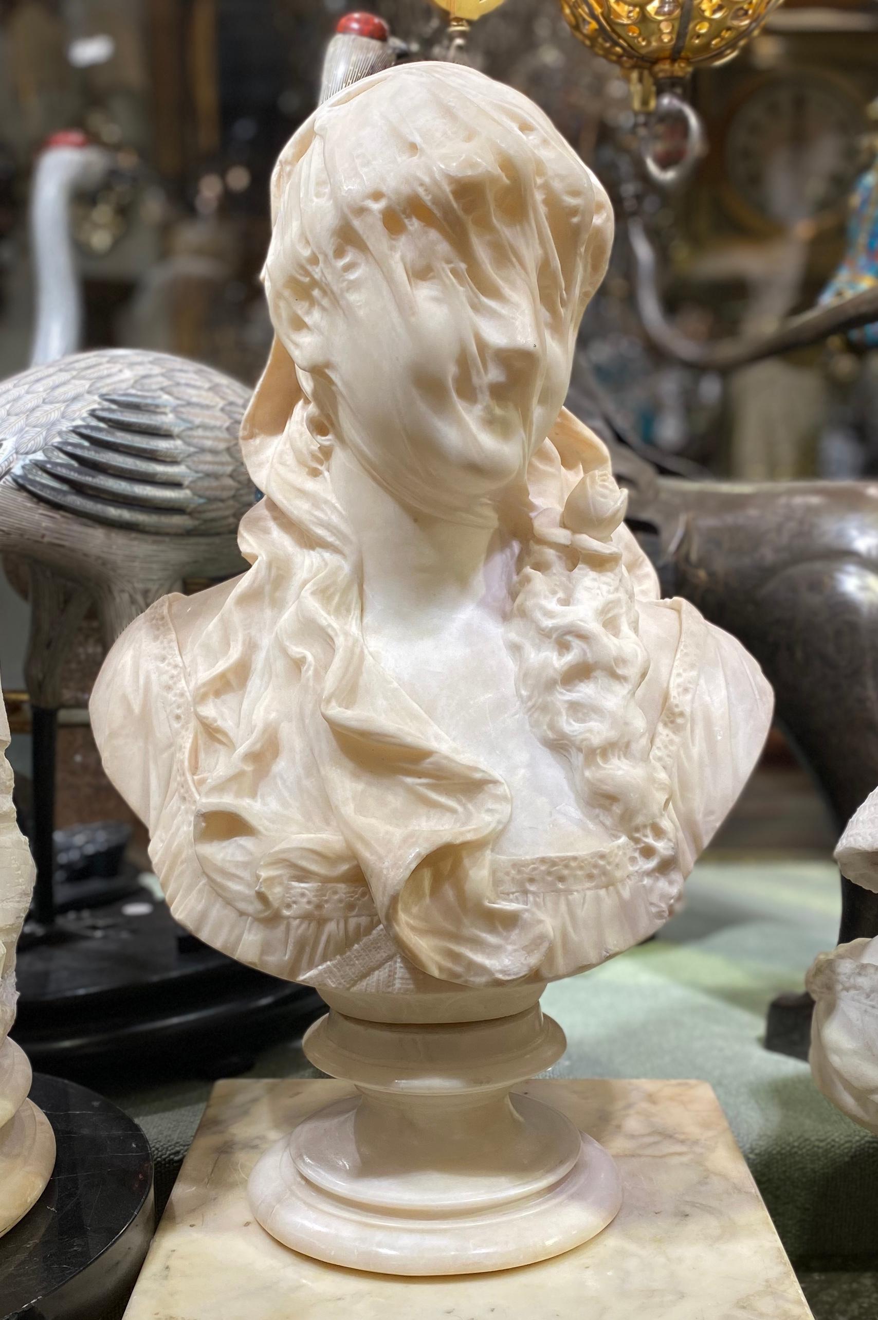 European Italian Alabaster Bust of Veiled Woman