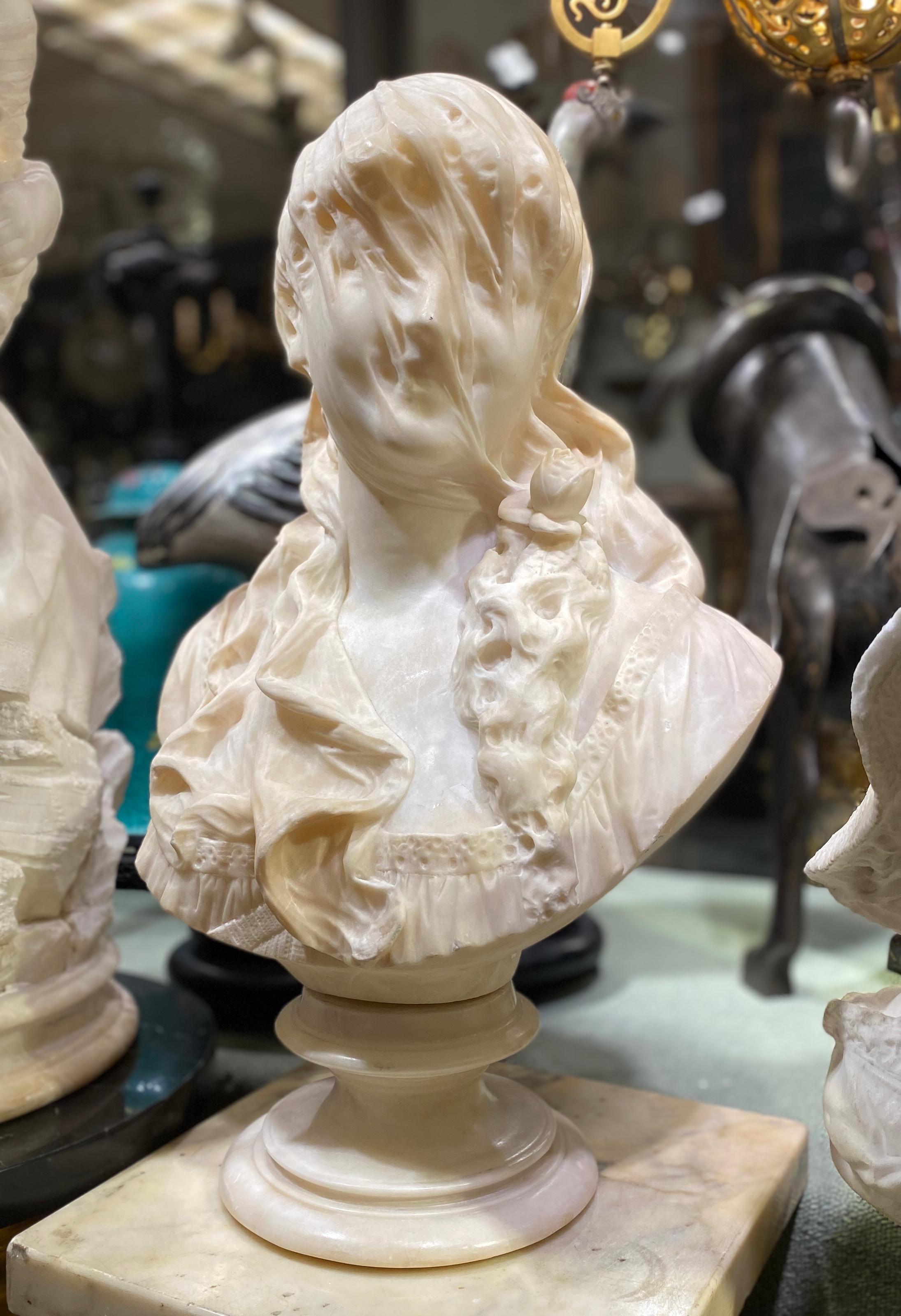 Italian Alabaster Bust of Veiled Woman In Good Condition In New York, NY