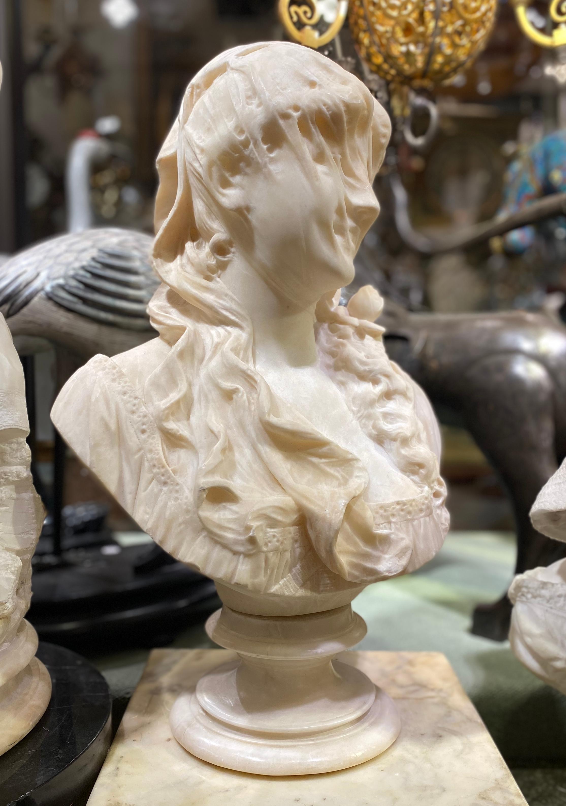 19th Century Italian Alabaster Bust of Veiled Woman