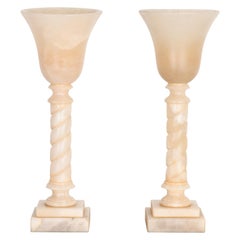 Italian Alabaster Candle Holders in the Manner of Michael Taylor, 1980s