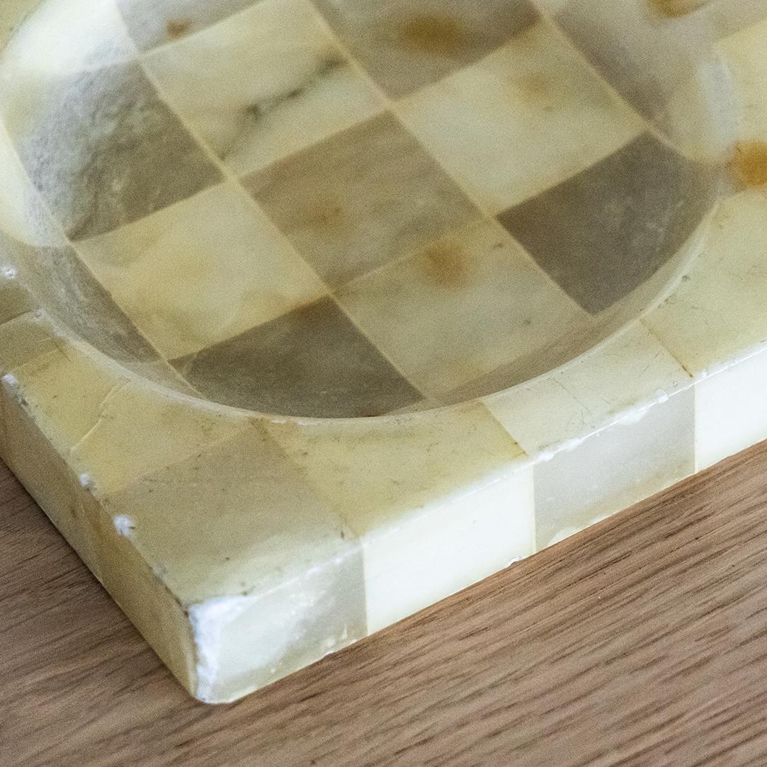 Italian Alabaster Checkered Ashtray  In Good Condition In Los Angeles, CA