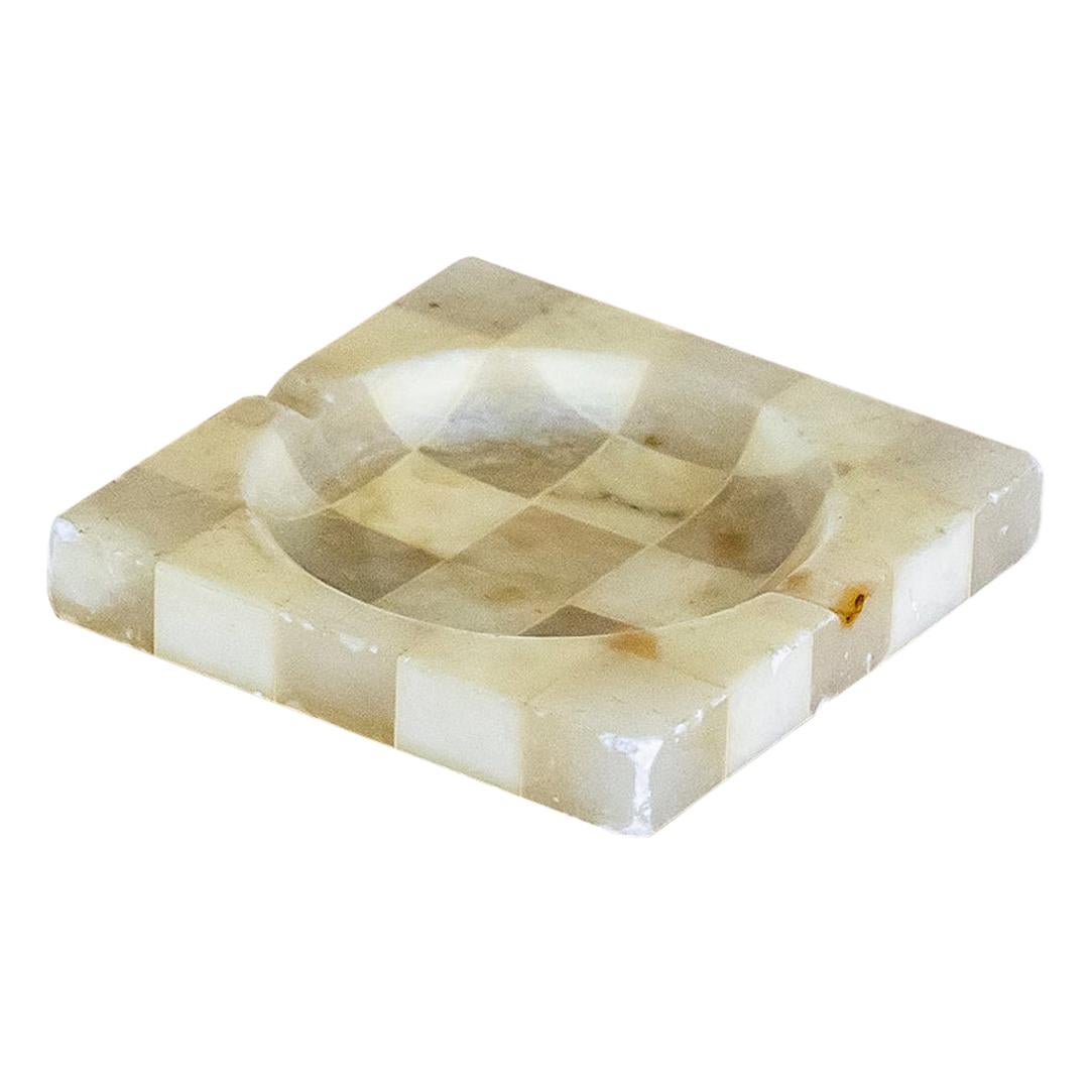 Italian Alabaster Checkered Ashtray 