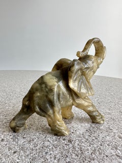 Hand-Carved Italian Alabaster Elephant Sculpture, Mid-Century Modern
