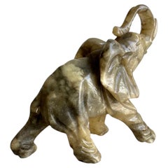 Hand-Carved Italian Alabaster Elephant Sculpture, Mid-Century Modern