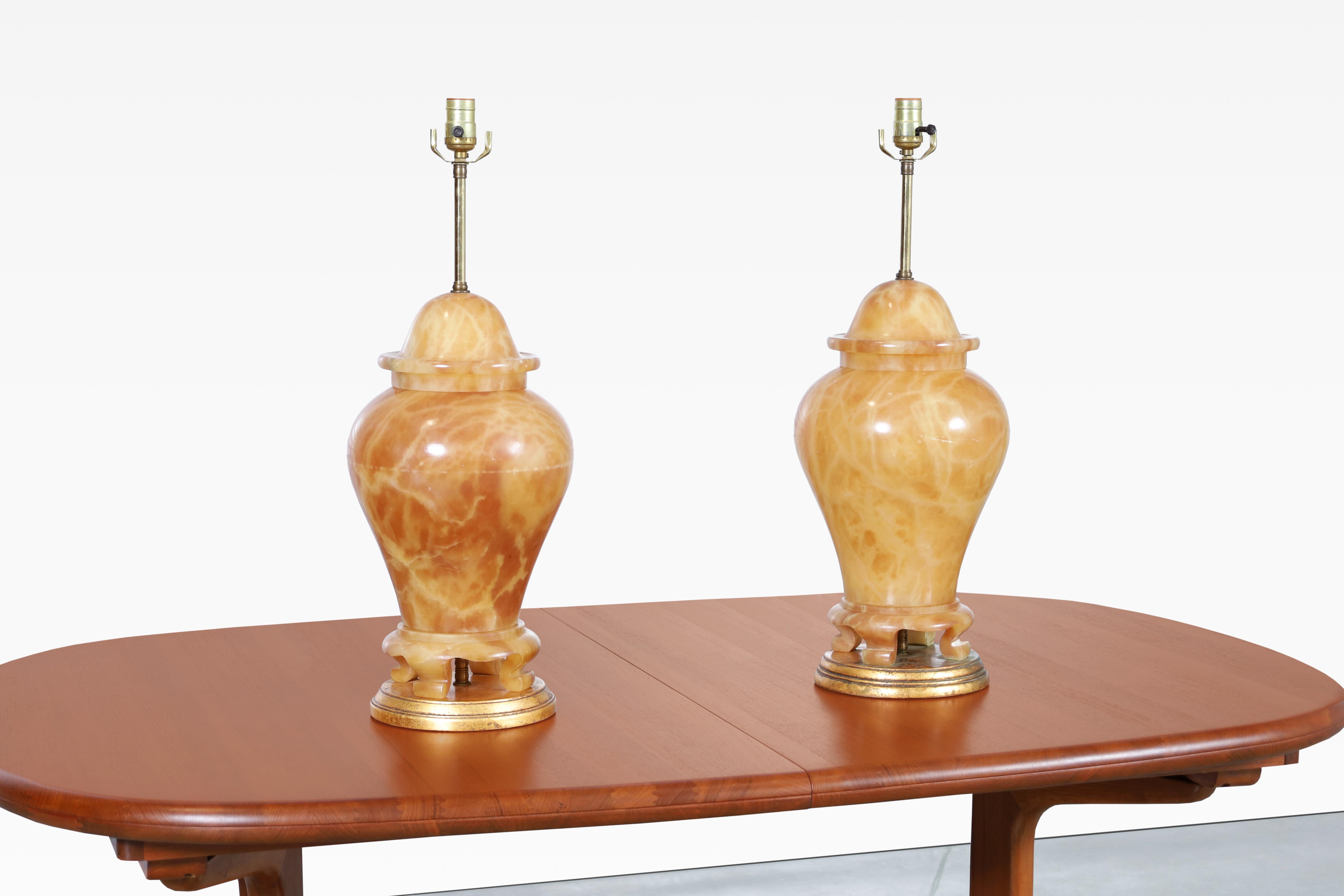 Mid-20th Century Italian Alabaster Ginger Jar Table Lamps For Sale