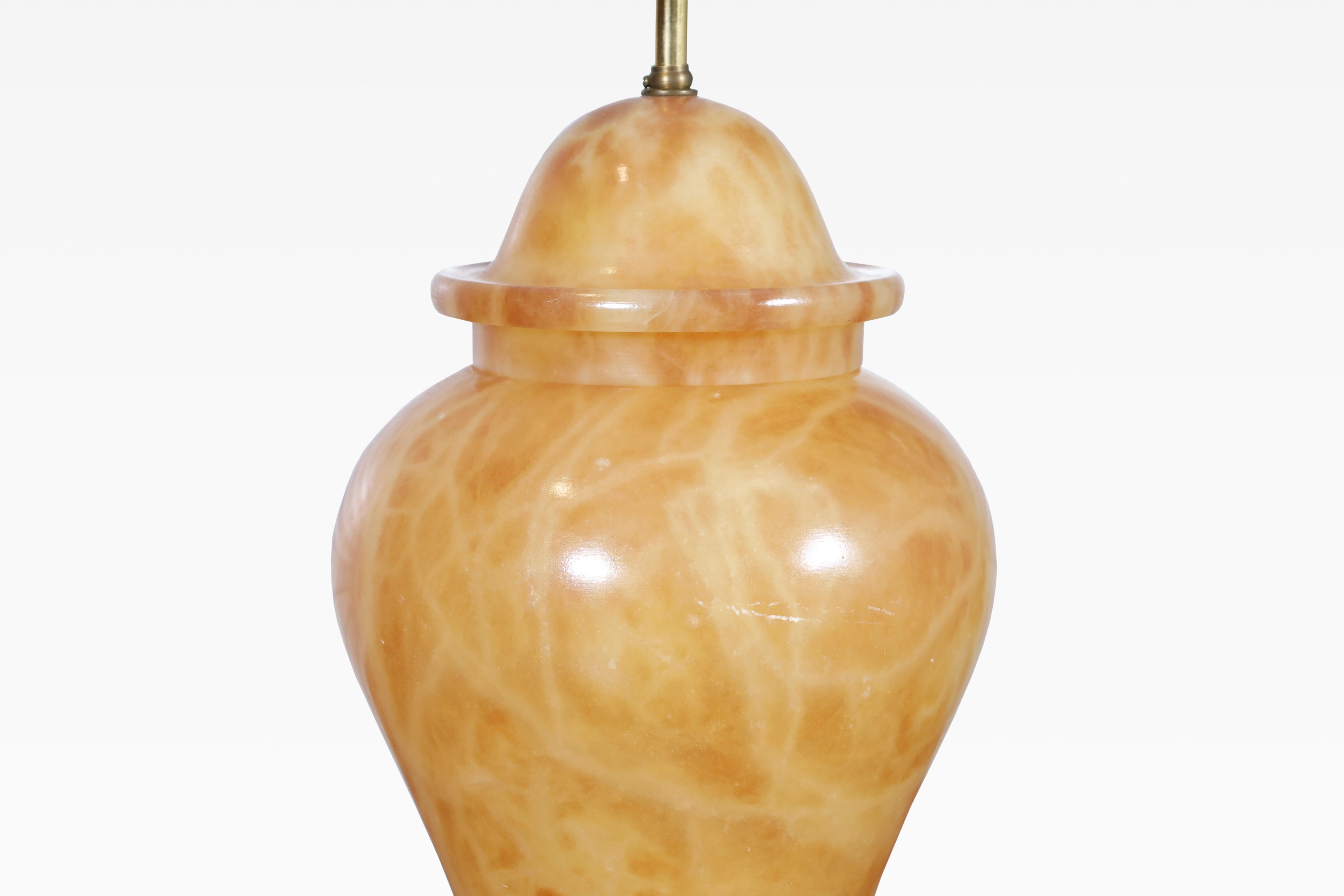 Brass Italian Alabaster Ginger Jar Table Lamps For Sale