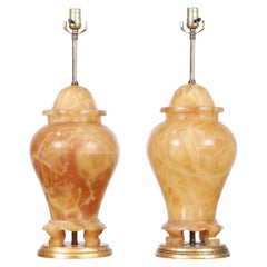 Italian Alabaster Ginger Jar Table Lamps