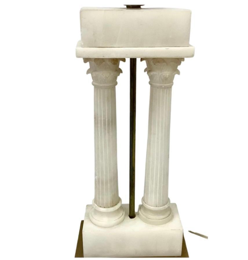Marble Italian Alabaster Grand Tour Style Table Lamp With Columns For Sale