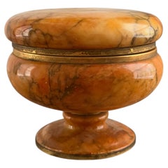 Italian Alabaster Hinged Lidded Box, 1960s Hand-Carved, Hand-Crafted, Brass Trim