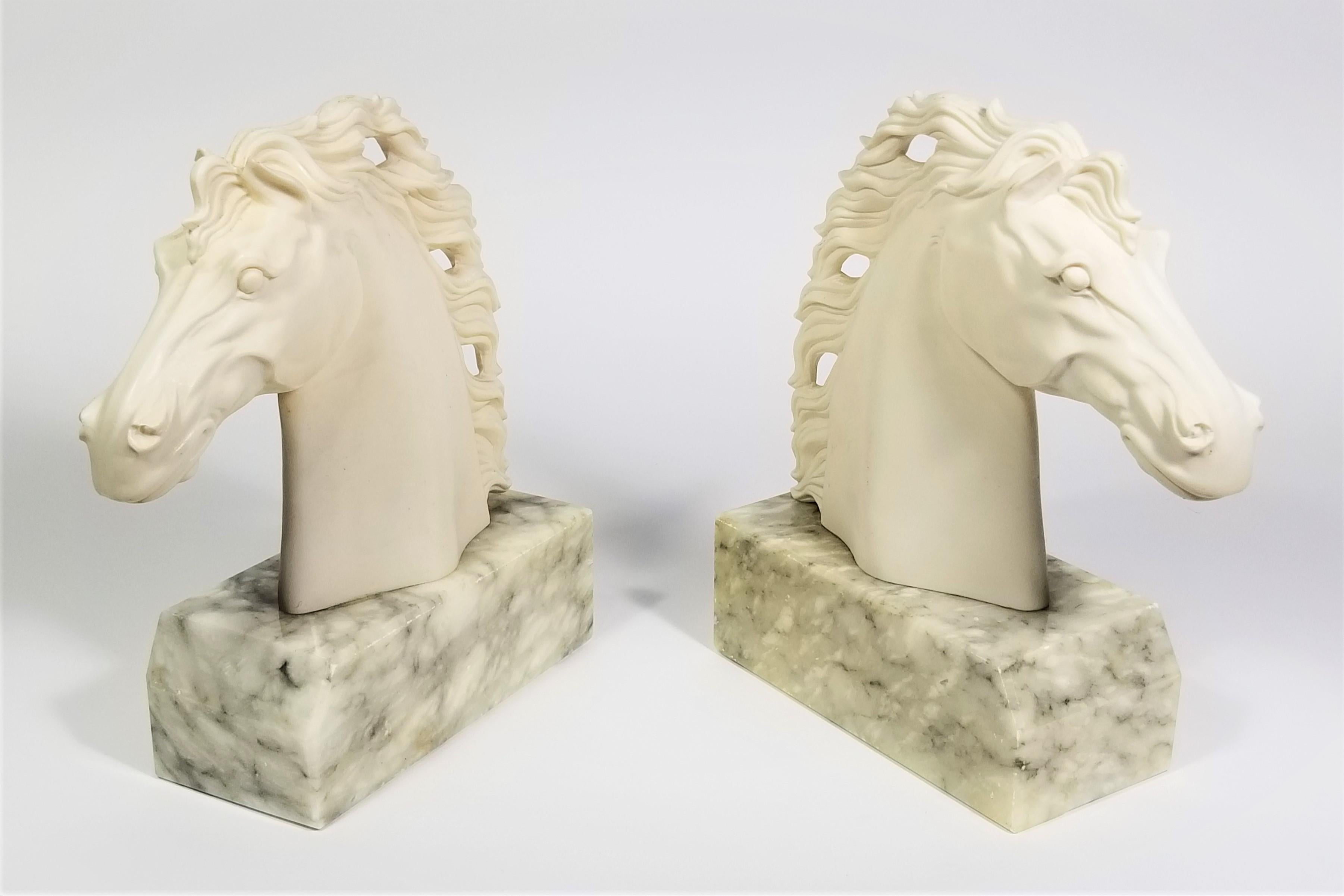 Italian Alabaster carved horse head bookends. Made in Italy.
Mid Century 1970s