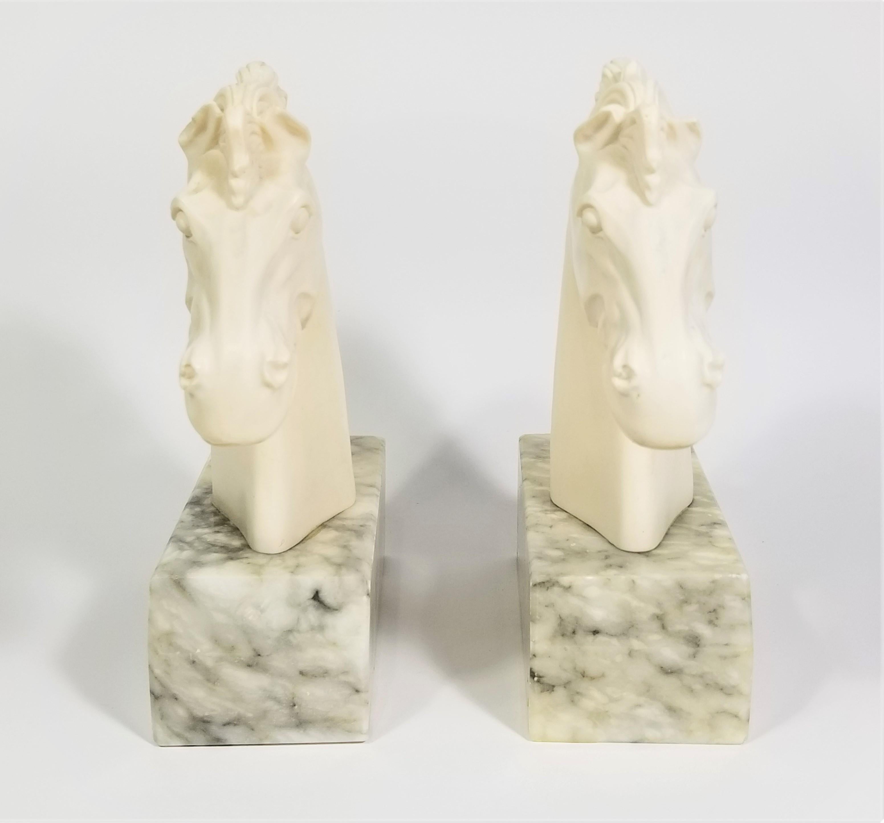 Mid-Century Modern Italian Alabaster Horse Bookends, Made in Italy Mid Century 1970s For Sale