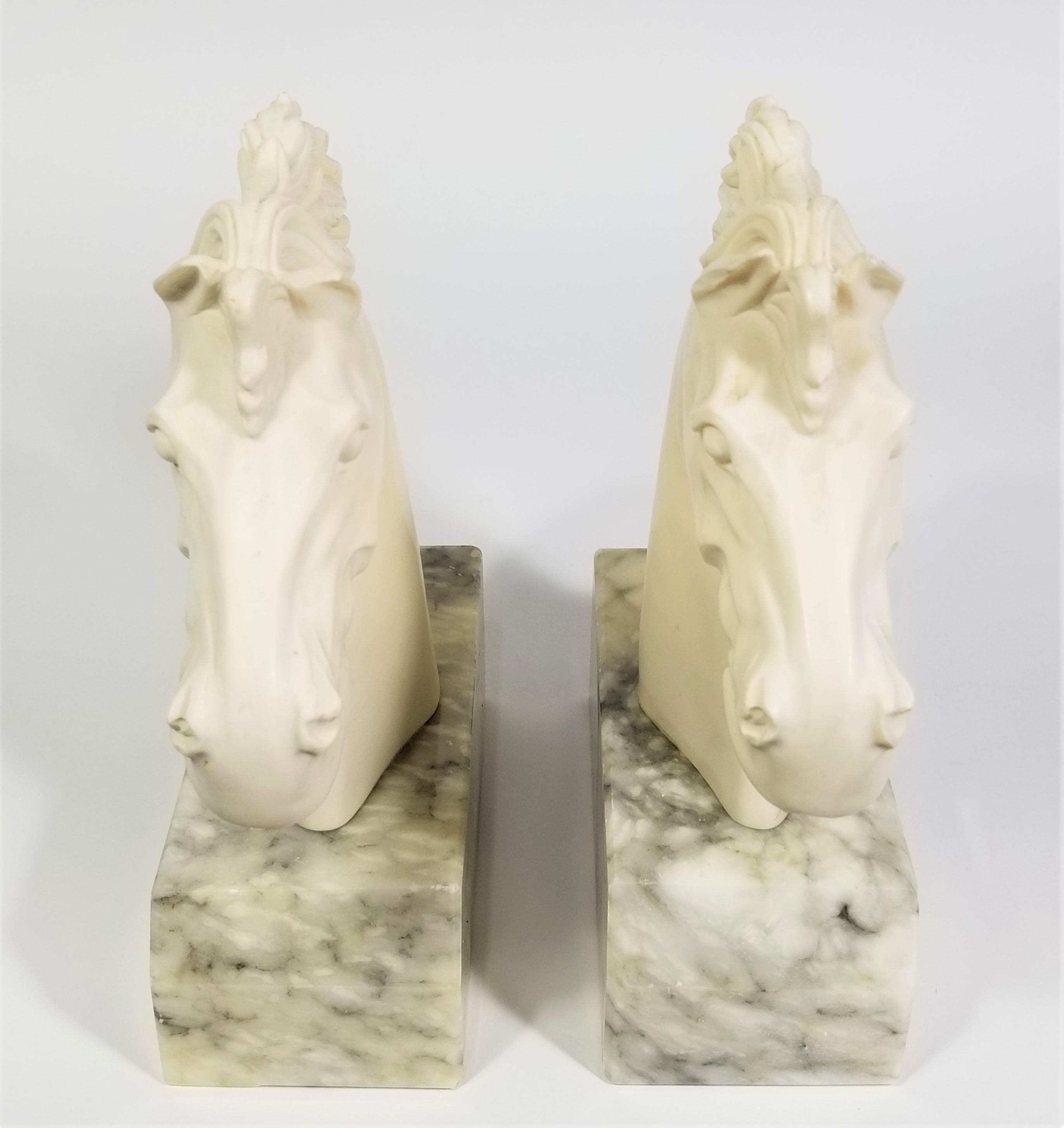 20th Century Italian Alabaster Horse Bookends, Made in Italy Mid Century 1970s For Sale