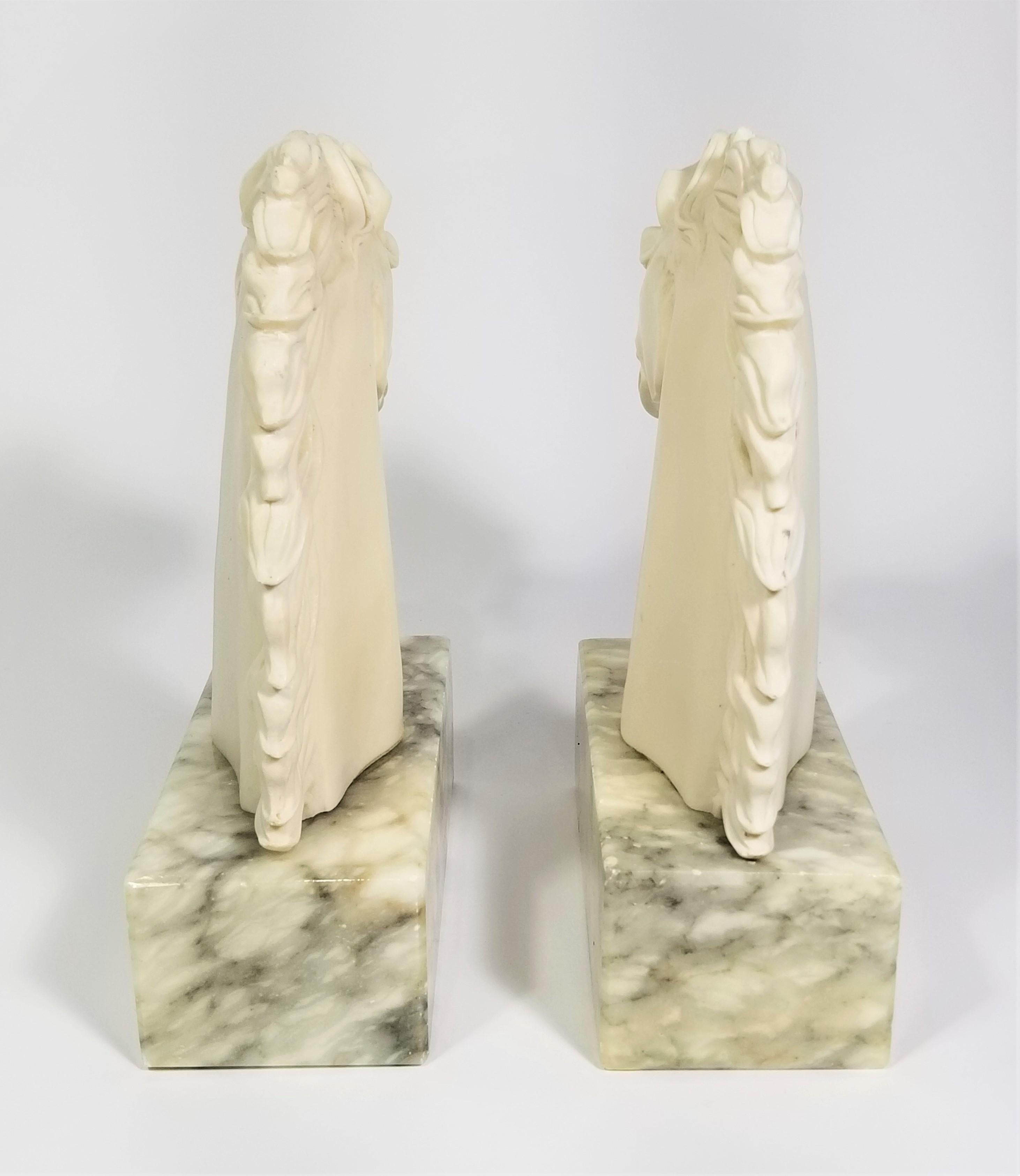 Italian Alabaster Horse Bookends, Made in Italy Mid Century 1970s For Sale 1