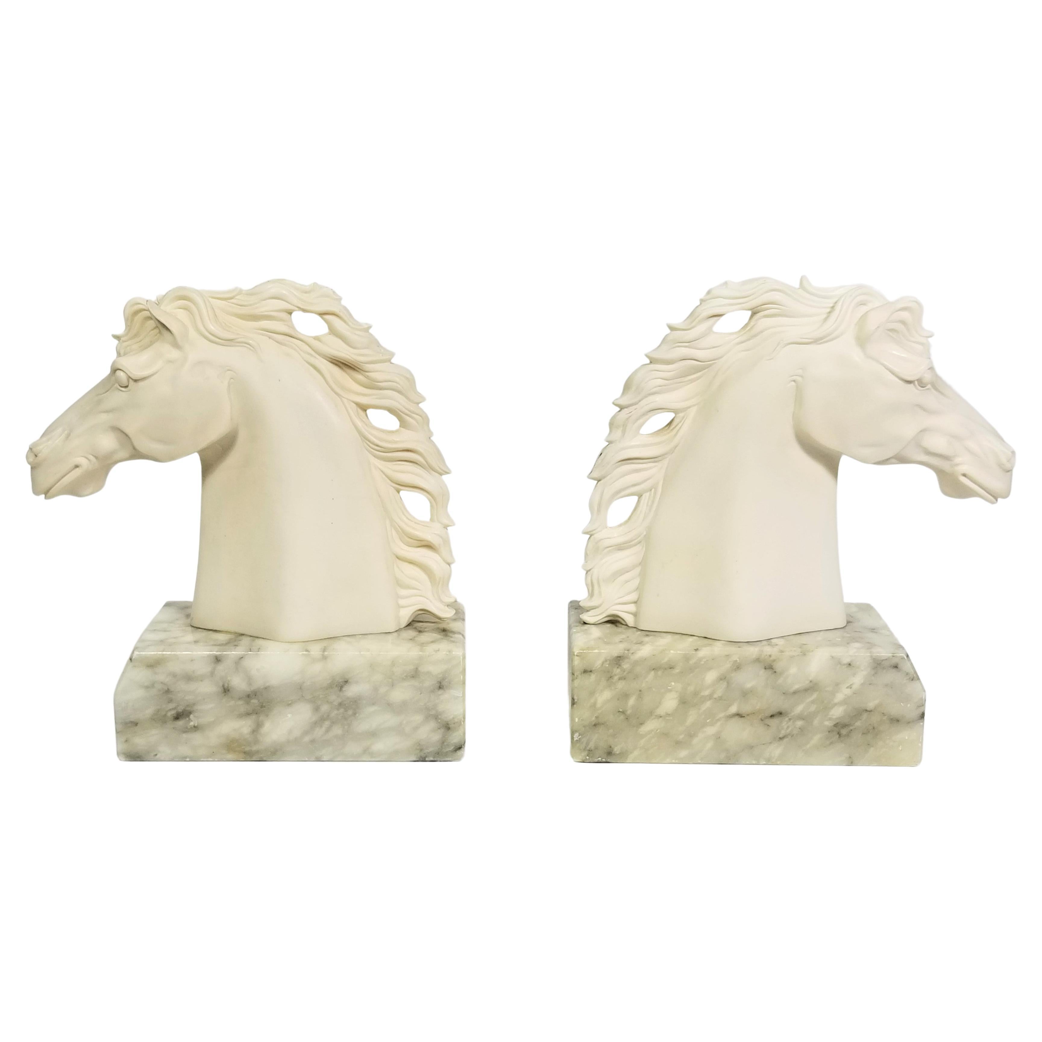 Italian Alabaster Horse Bookends, Made in Italy Mid Century 1970s For Sale