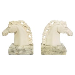Italian Alabaster Horse Bookends, Made in Italy Mid Century 1970s