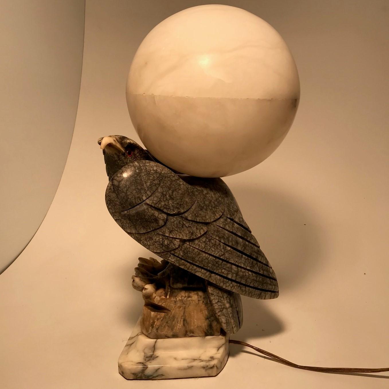 Hand-Carved Italian Alabaster Lamp Modelled as an Eagle on a Rocky Crag For Sale