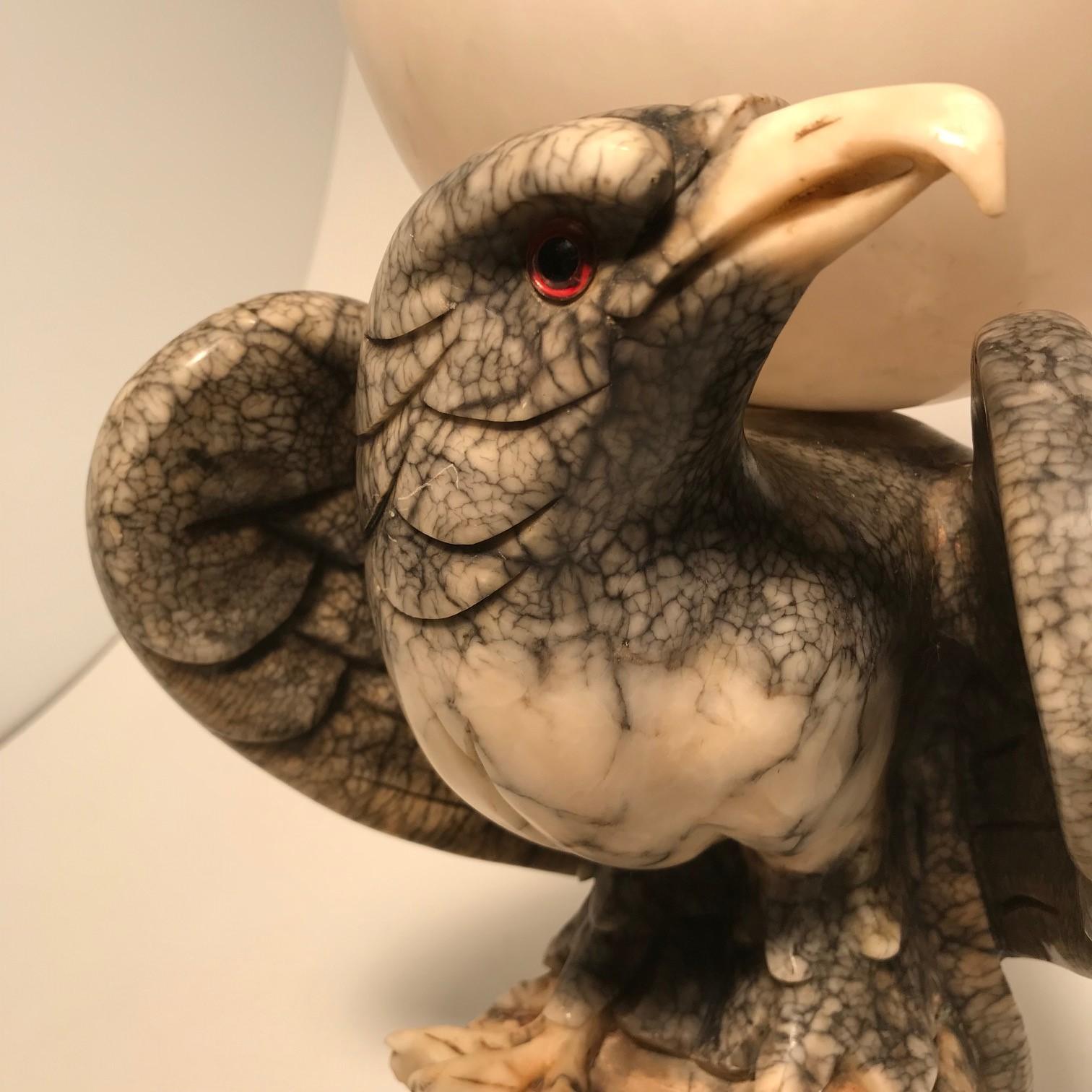 Italian Alabaster Lamp Modelled as an Eagle on a Rocky Crag In Good Condition For Sale In Montreal, QC