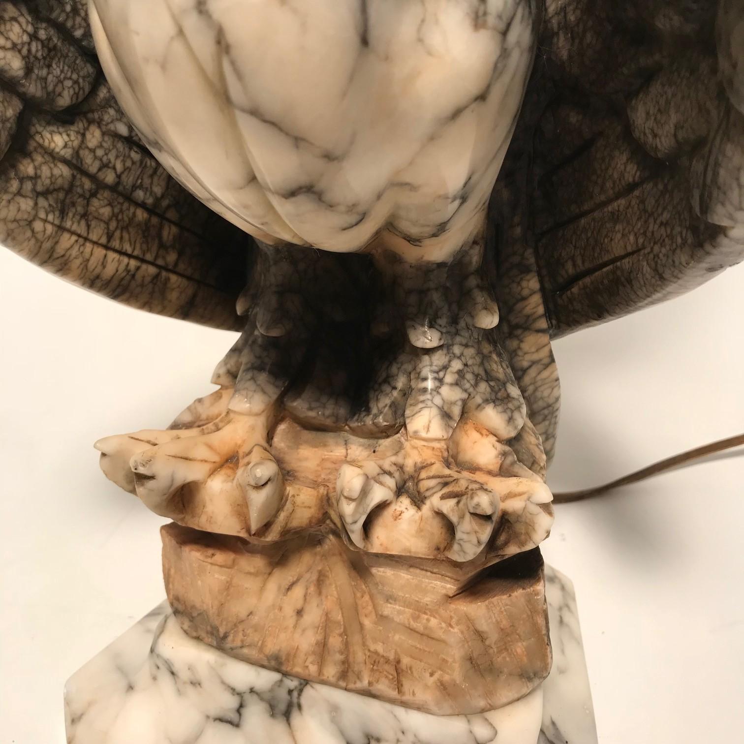 Mid-20th Century Italian Alabaster Lamp Modelled as an Eagle on a Rocky Crag For Sale