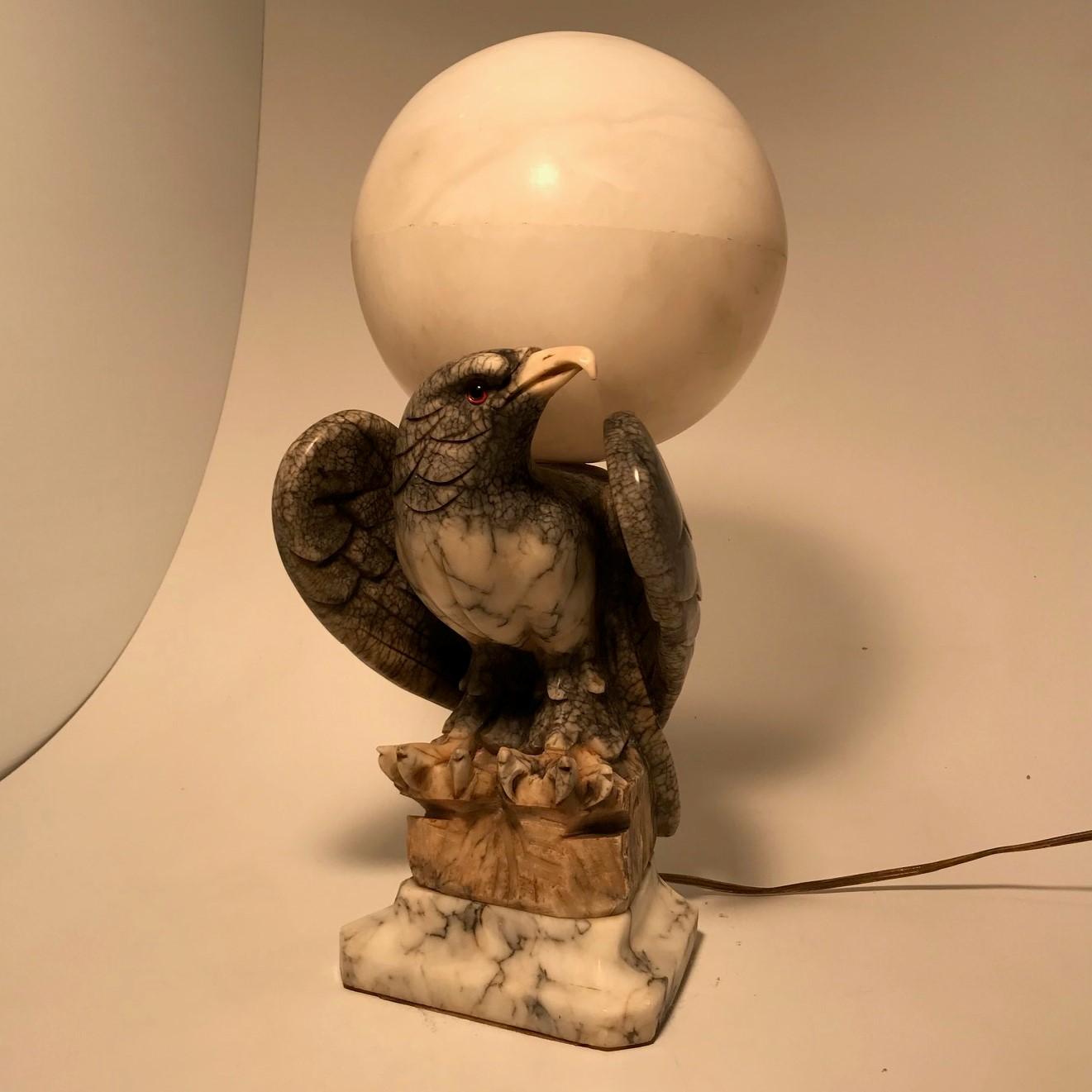 Italian Alabaster Lamp Modelled as an Eagle on a Rocky Crag For Sale 1
