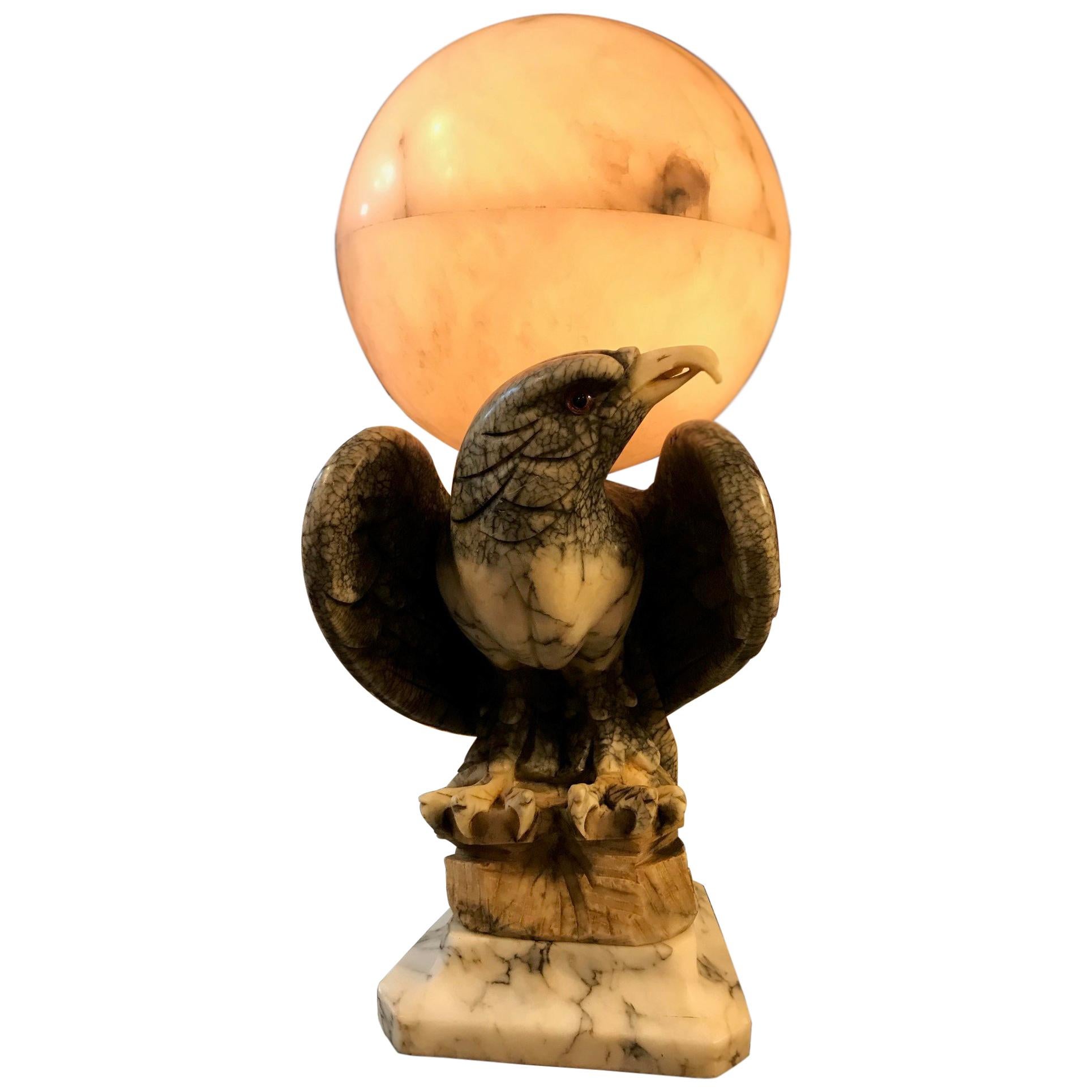 Italian Alabaster Lamp Modelled as an Eagle on a Rocky Crag For Sale