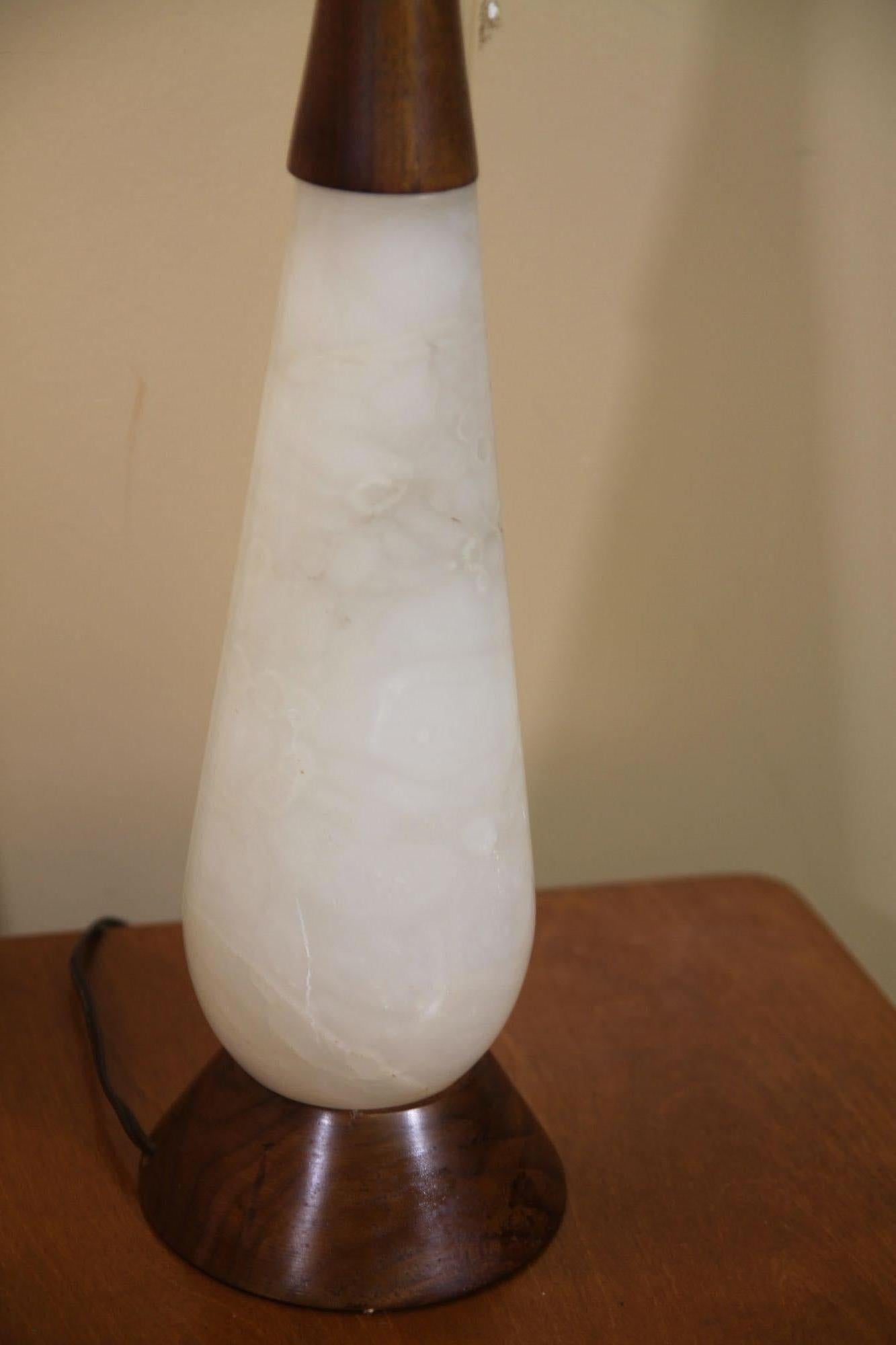 European Italian Alabaster Lamps With Original Shades and Finials For Sale