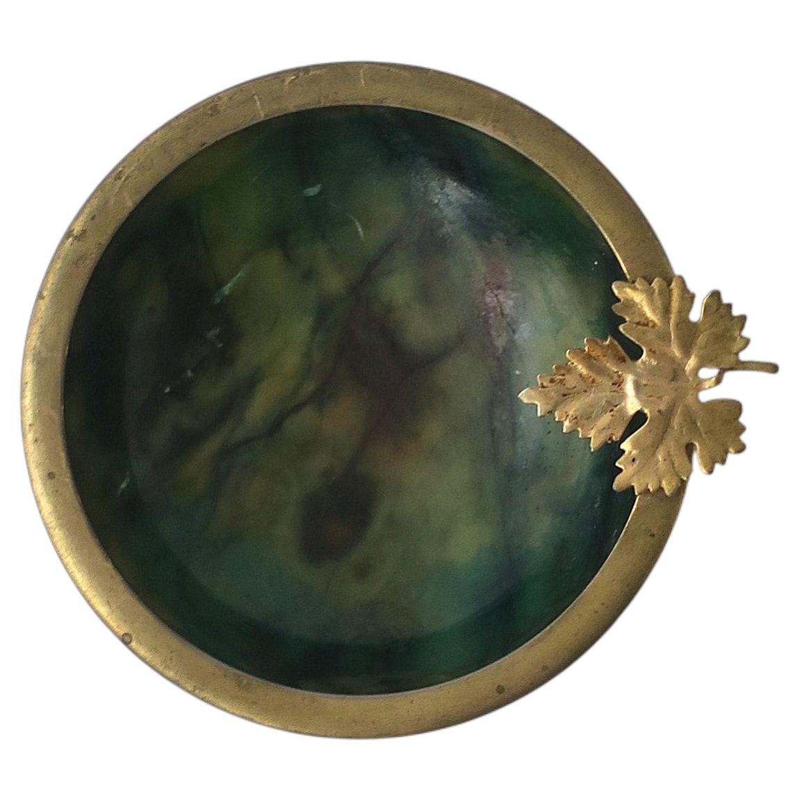 Italian Alabaster Marble and Brass Ashtray or Jewelry Dish, Mid-20th Century