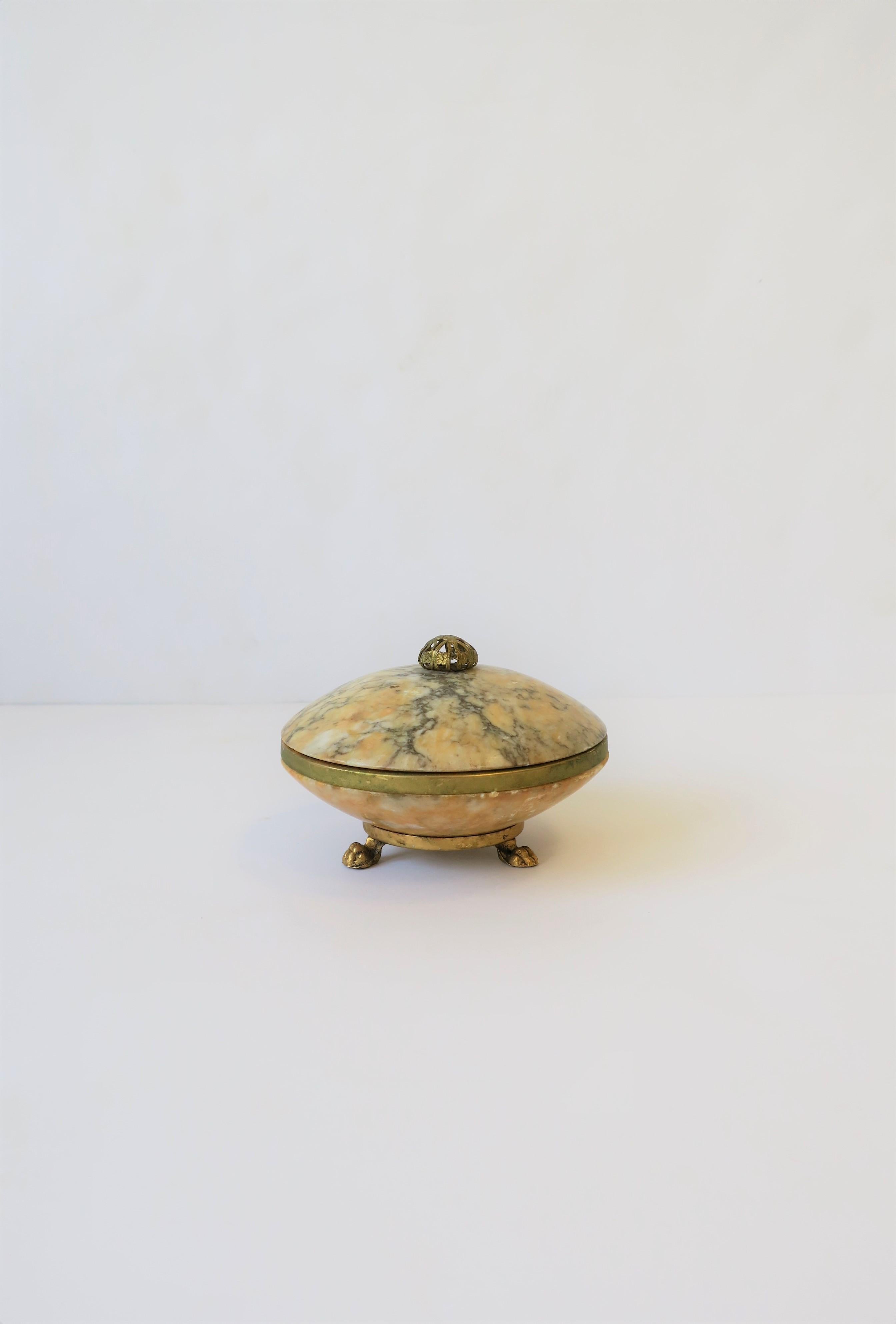 20th Century Italian Alabaster Marble and Brass Round Box in the Neoclassical Style