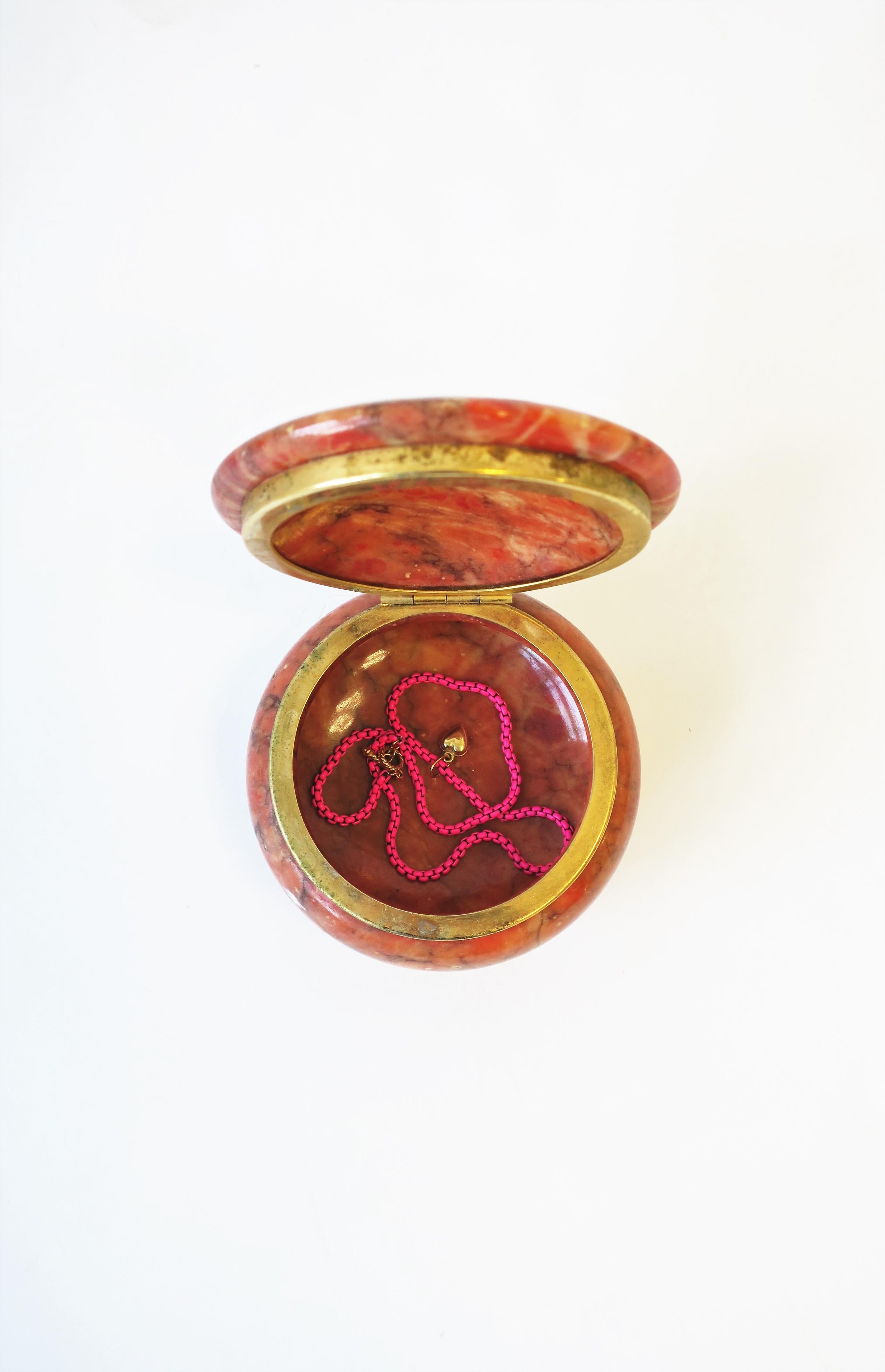 Italian Alabaster Marble and Brass Round Jewelry Box 4
