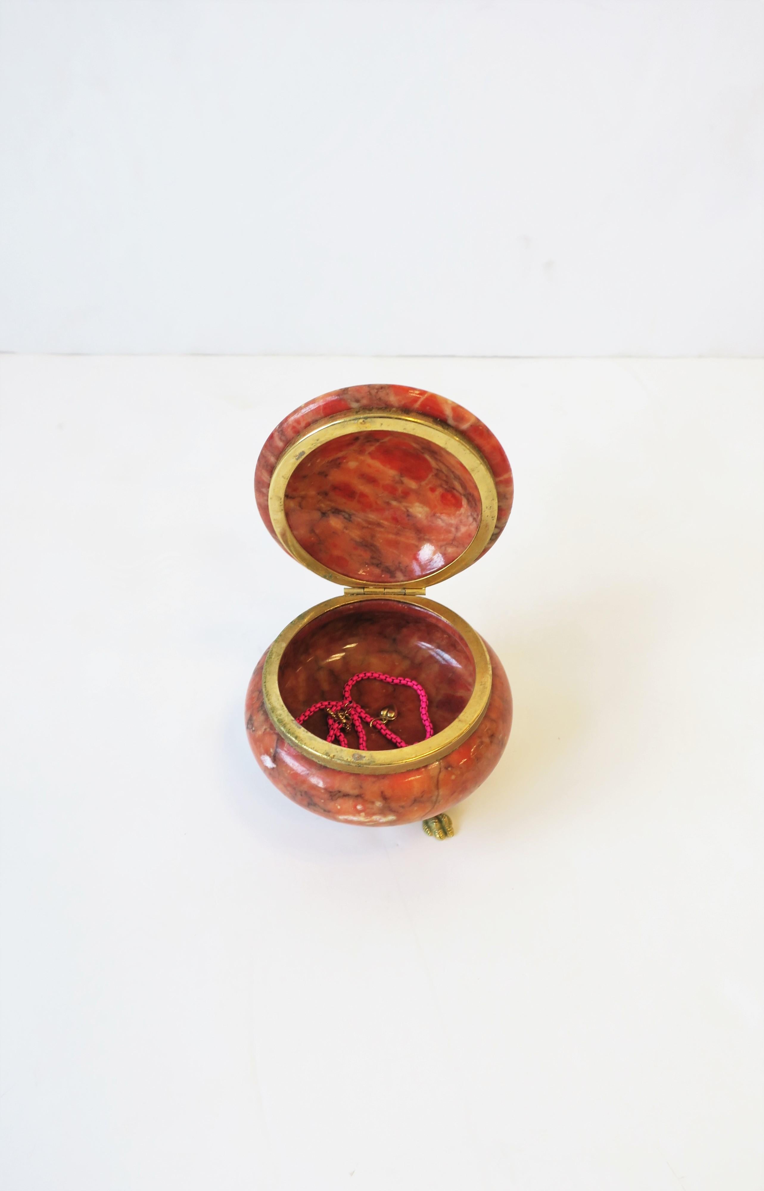 Italian Alabaster Marble and Brass Round Jewelry Box 5