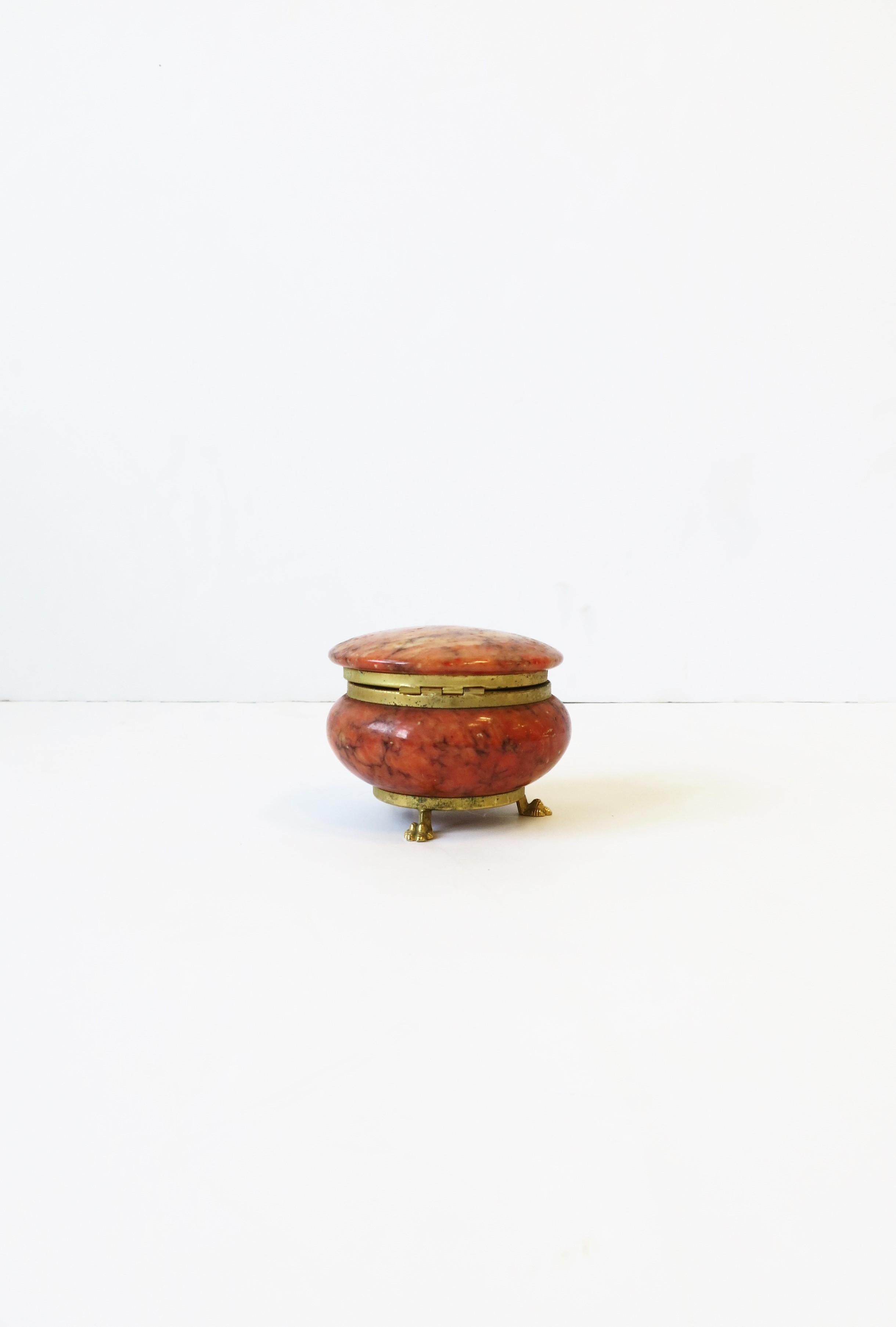 Italian Alabaster Marble and Brass Round Jewelry Box 7