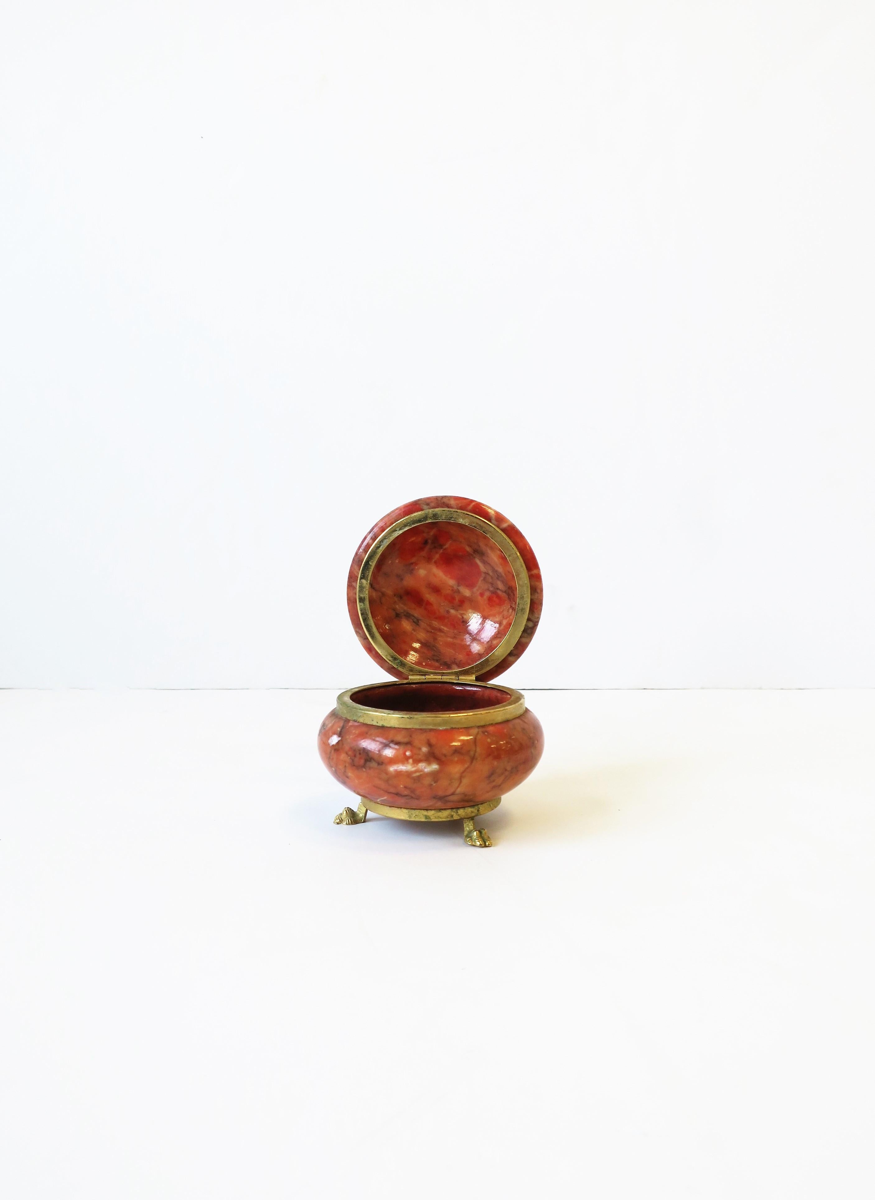 Empire Revival Italian Alabaster Marble and Brass Round Jewelry Box