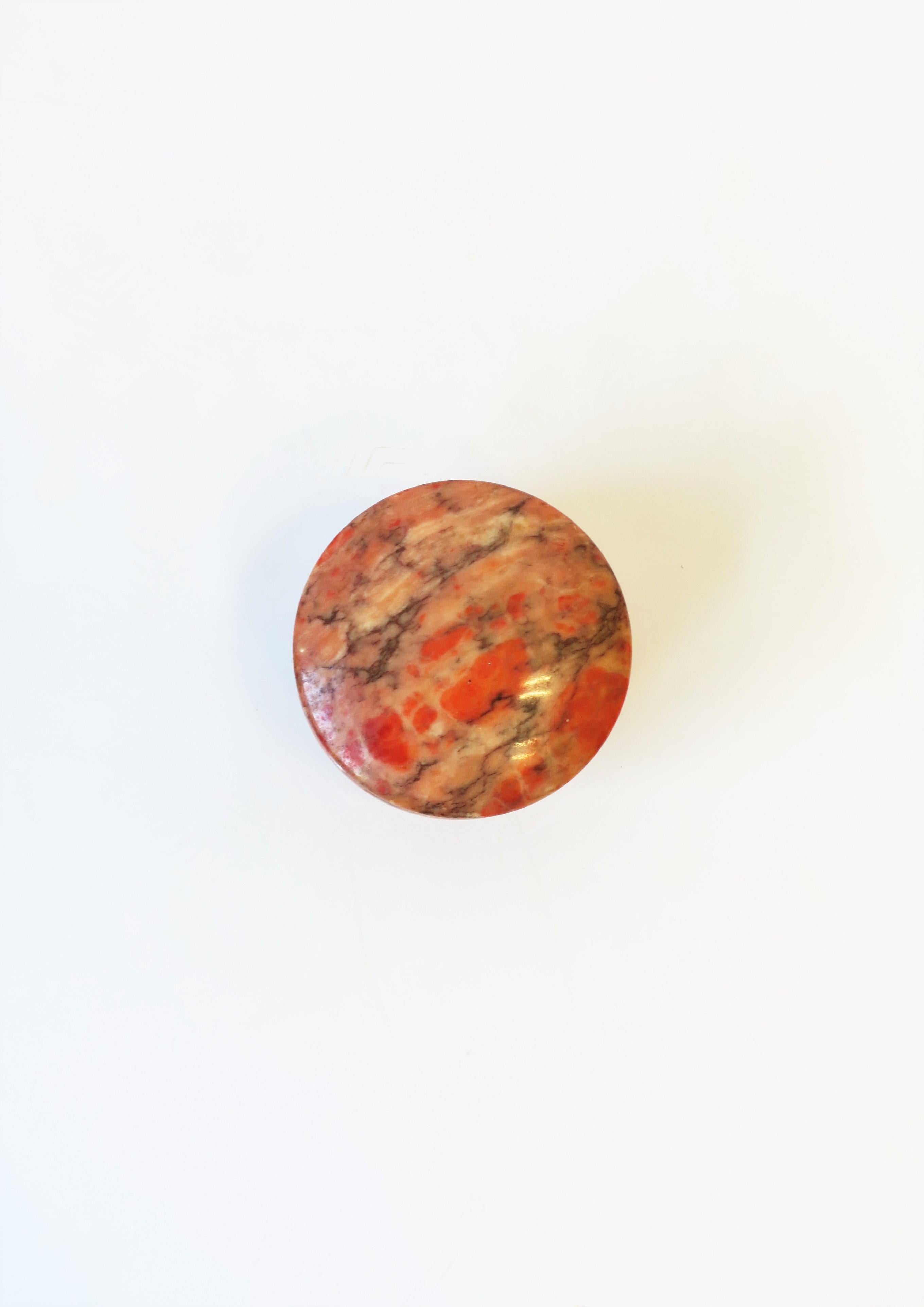 20th Century Italian Alabaster Marble and Brass Round Jewelry Box