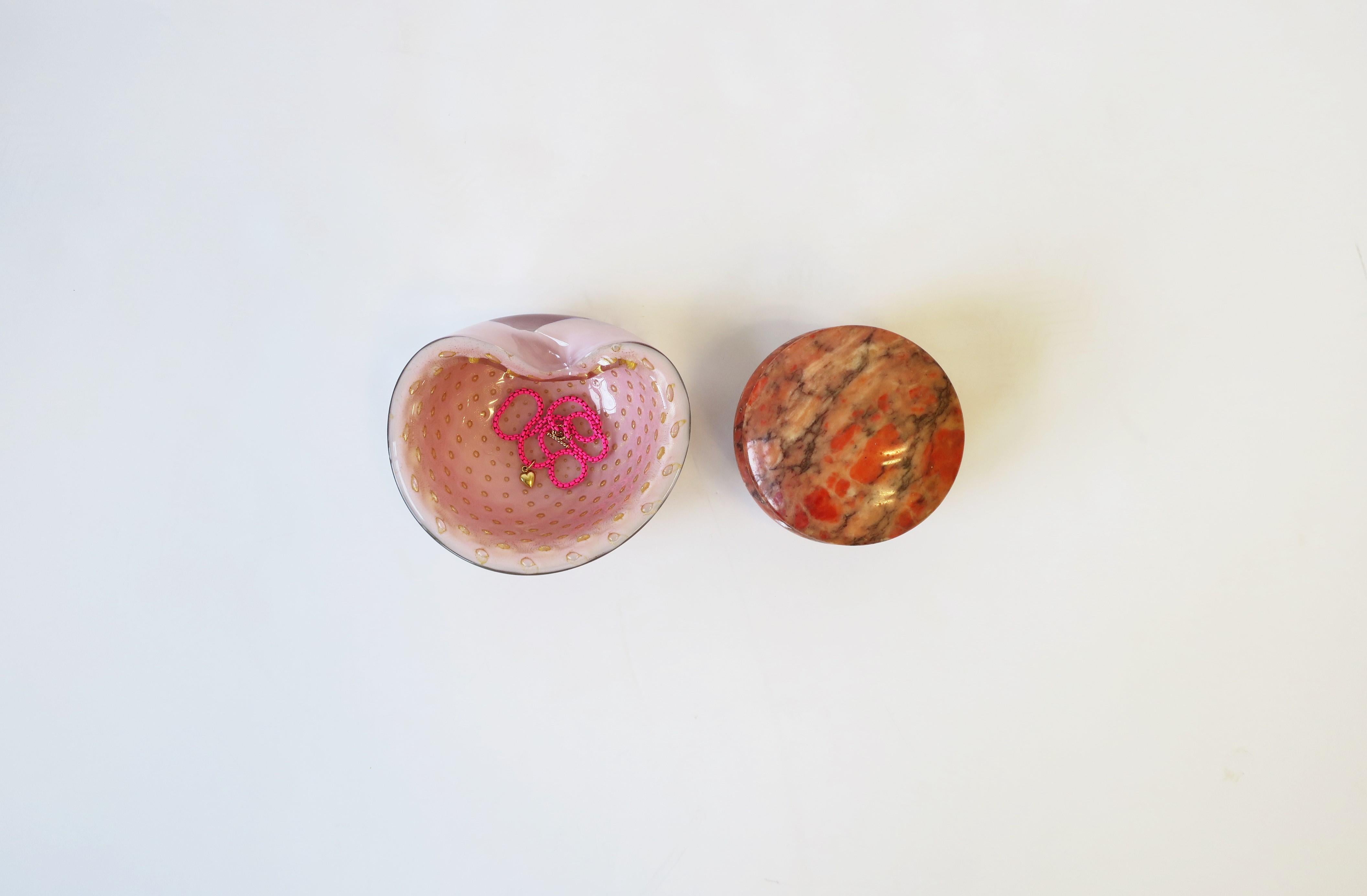 Italian Alabaster Marble and Brass Round Jewelry Box 1