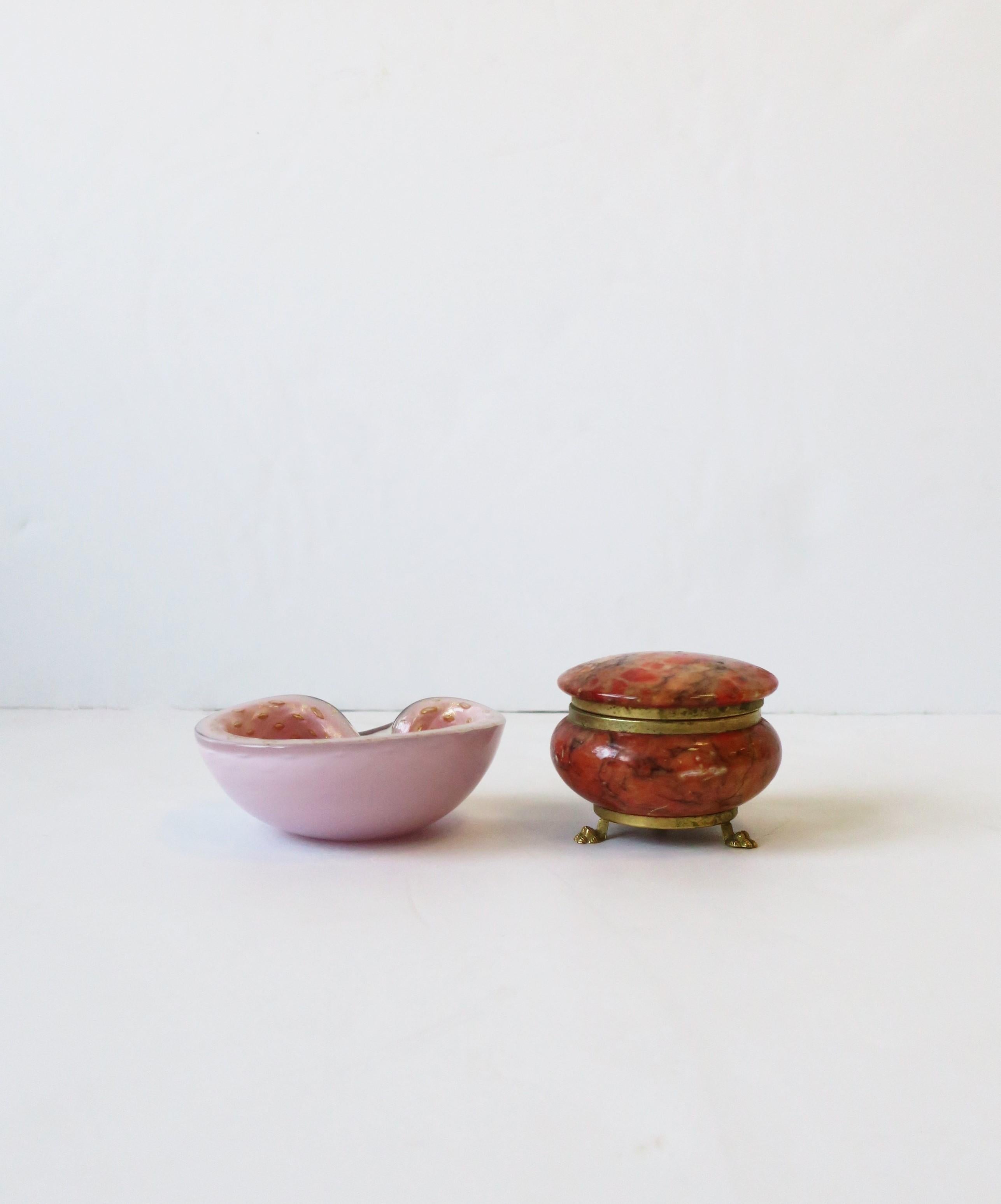 Italian Alabaster Marble and Brass Round Jewelry Box 2