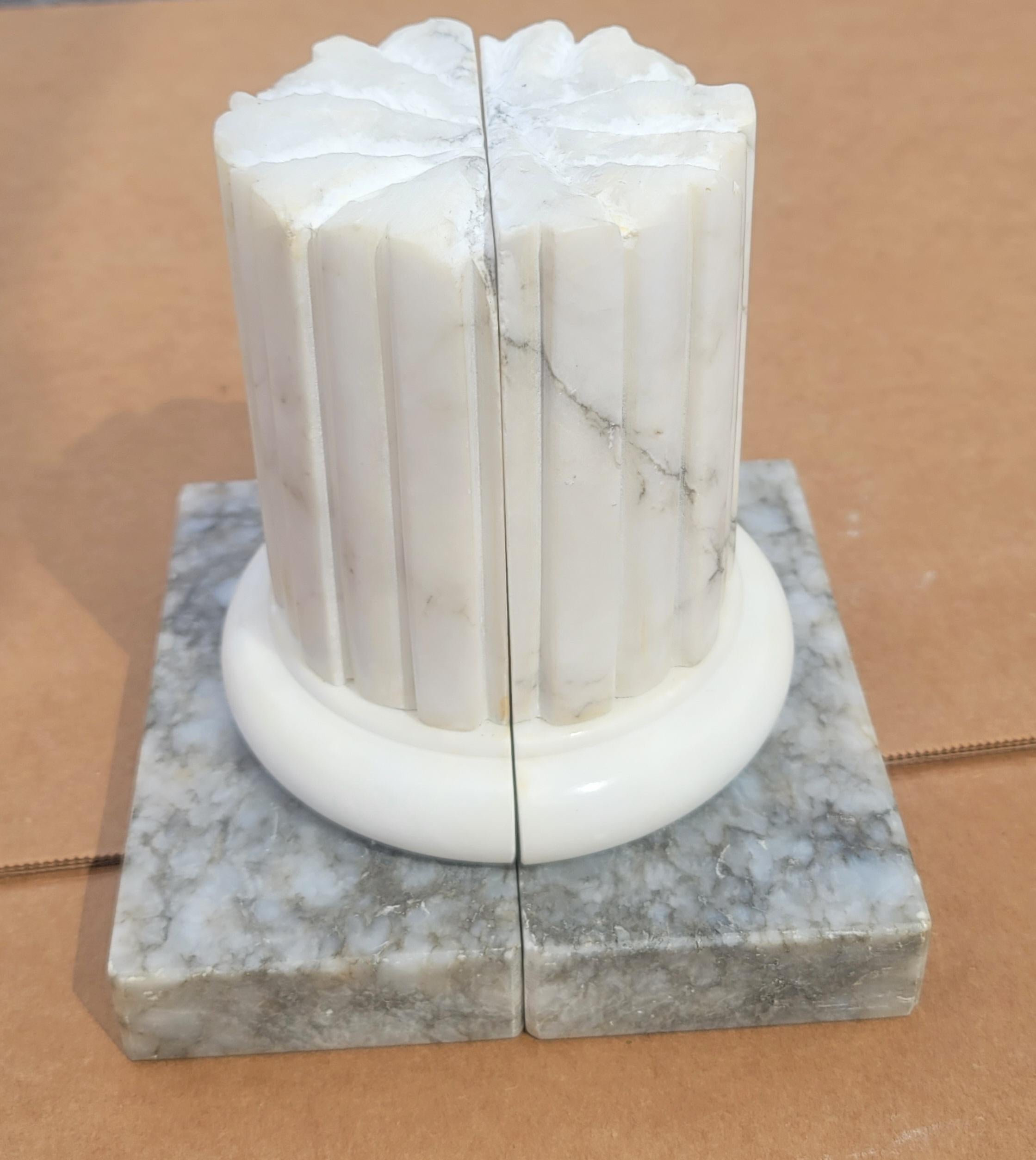Classical Greek Italian Alabaster Marble Base Column Bookends, a Pair