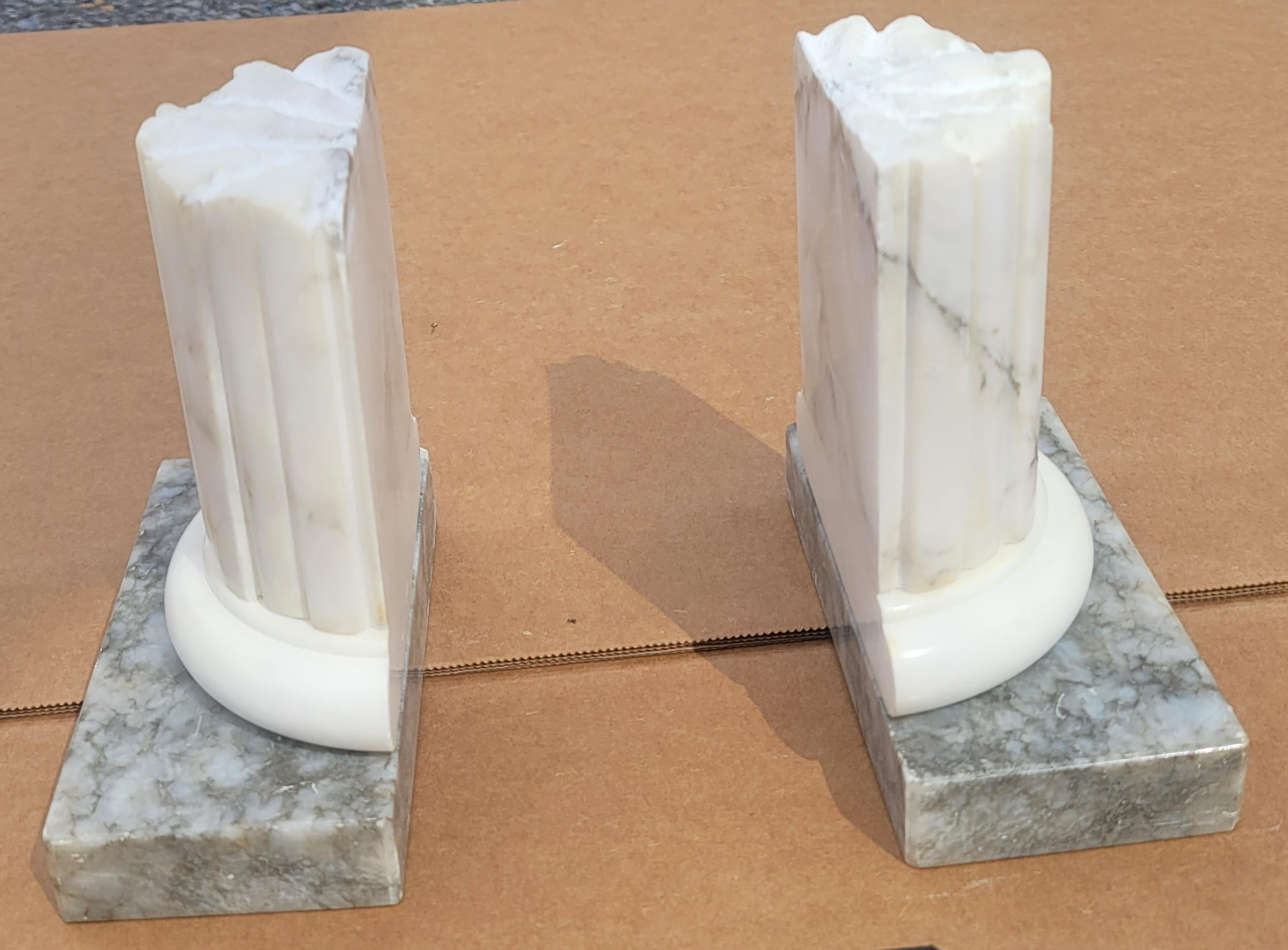 Anodized Italian Alabaster Marble Base Column Bookends, a Pair