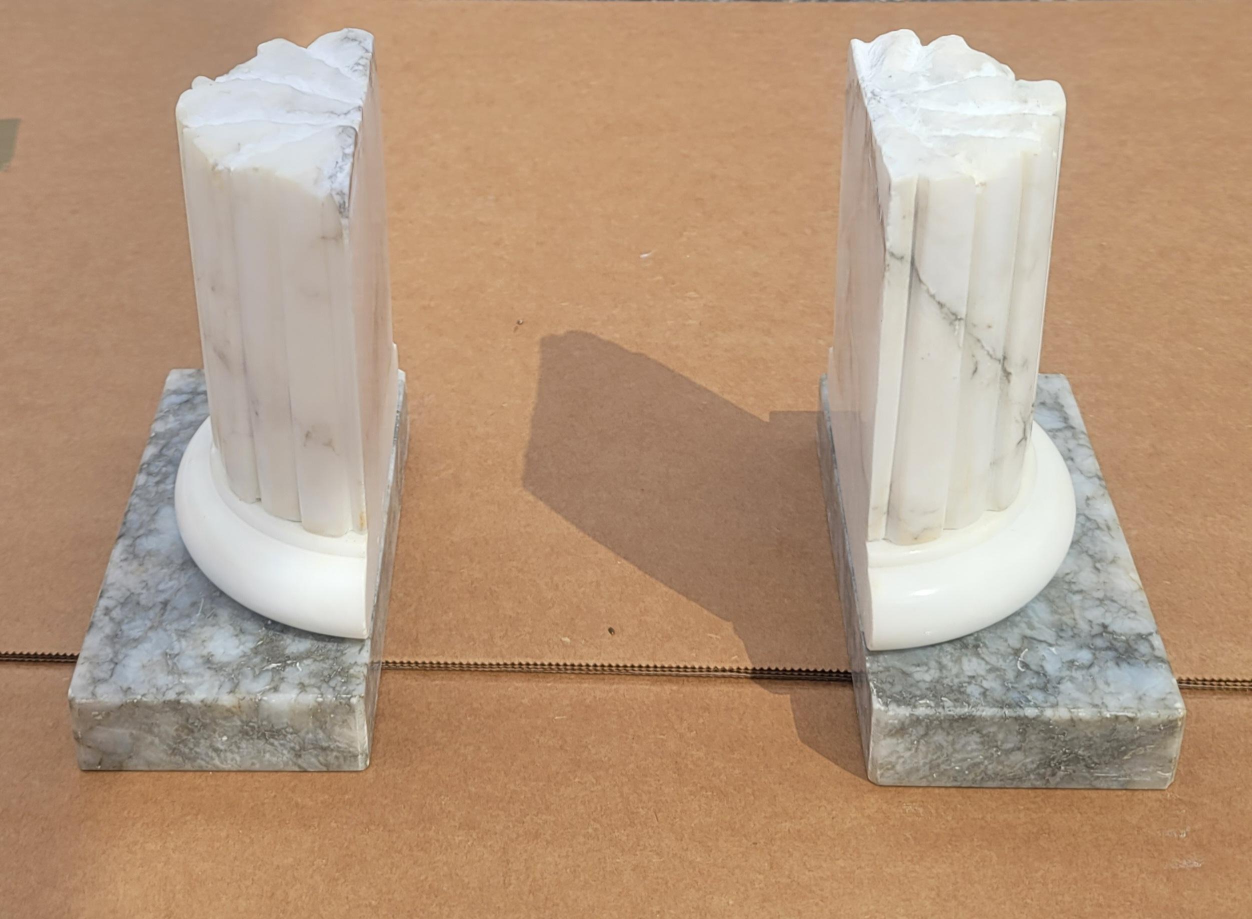 20th Century Italian Alabaster Marble Base Column Bookends, a Pair