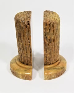 Italian Alabaster Marble Column Bookends Made in Italy Mid Century
