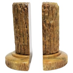 Italian Alabaster Marble Column Bookends Made in Italy Mid Century