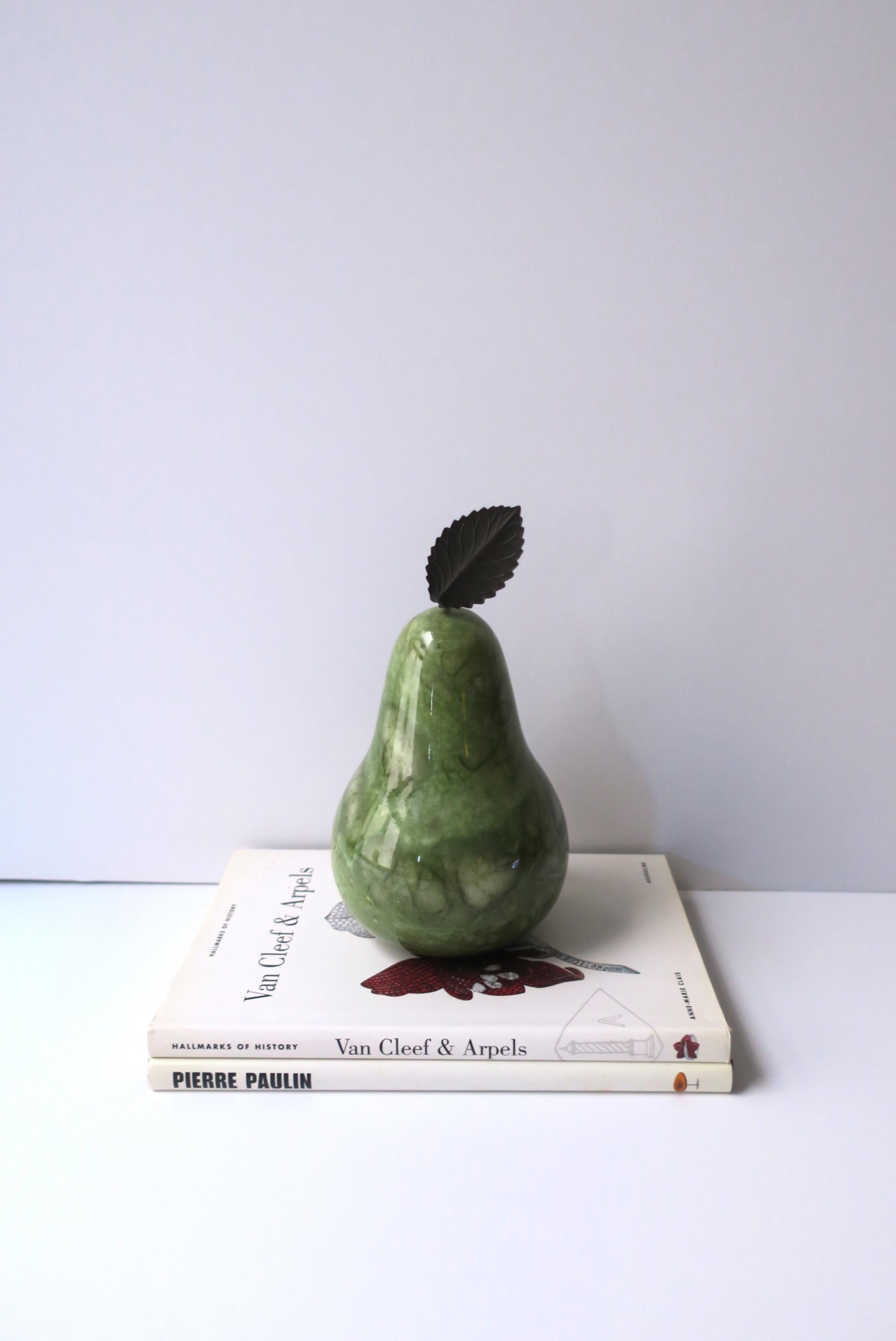 Italian Alabaster Marble Fruit Pear with Leaf Decorative Object or Bookend In Good Condition In New York, NY
