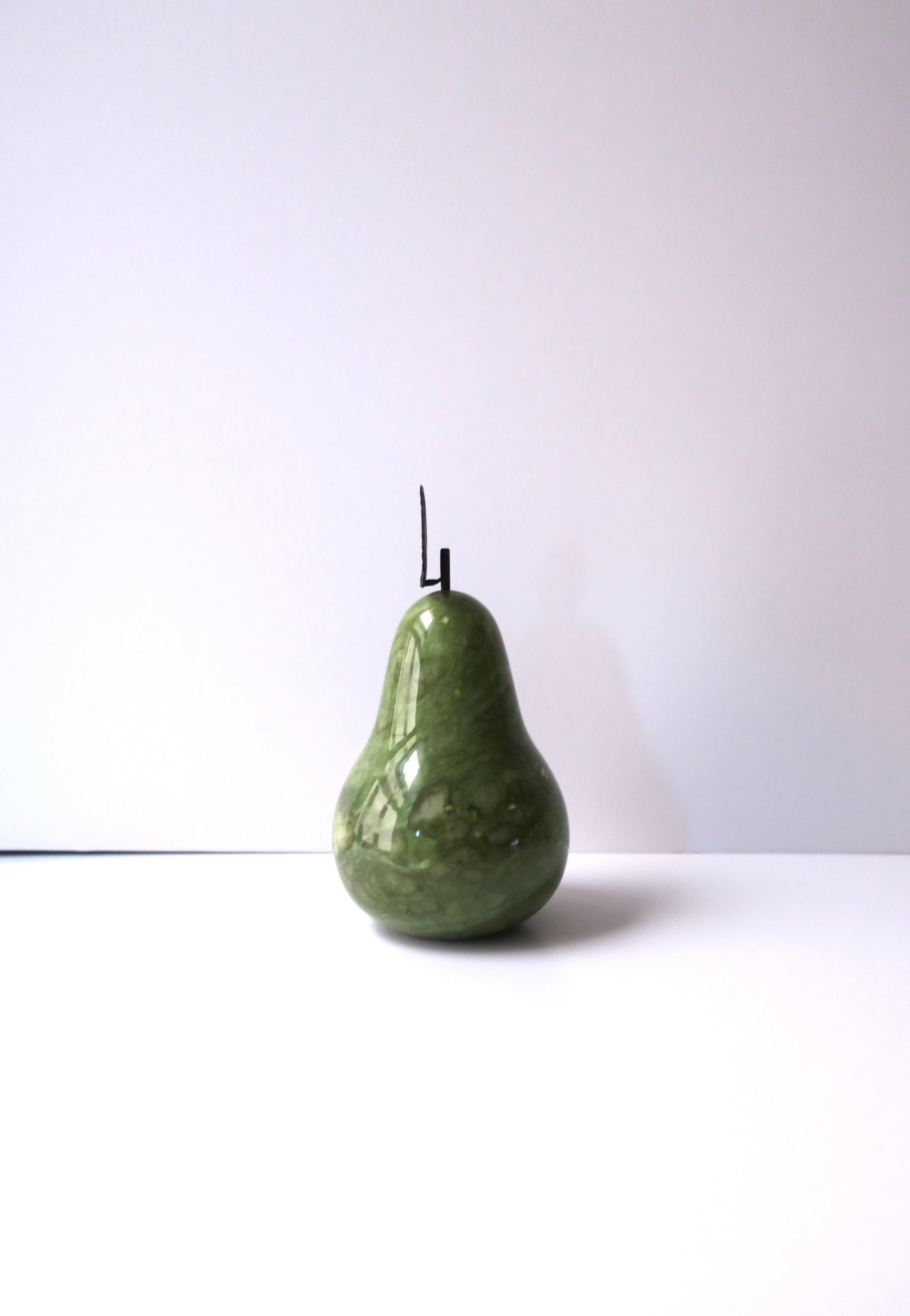 Italian Alabaster Marble Fruit Pear with Leaf Decorative Object or Bookend In Good Condition In New York, NY