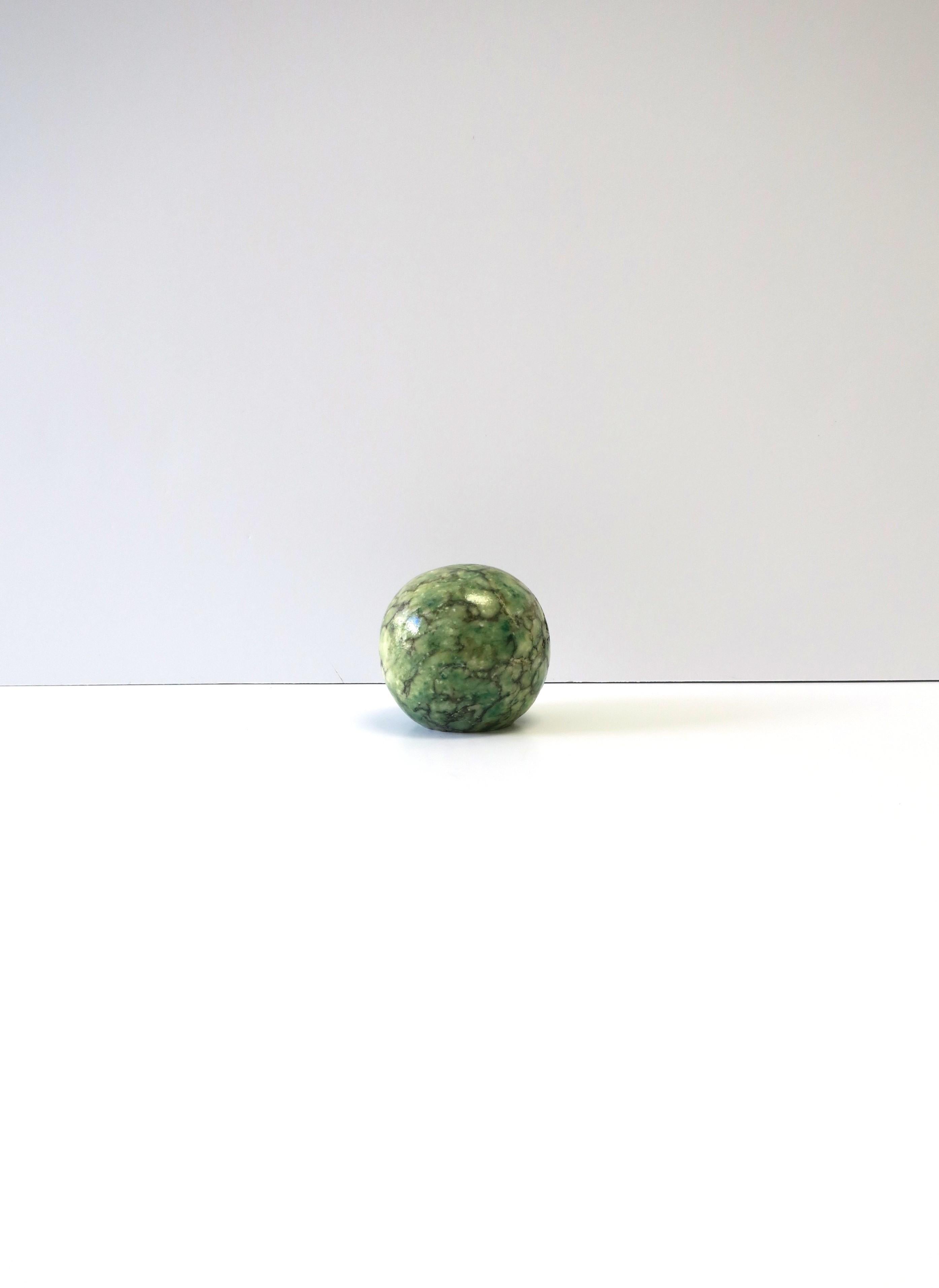 Dyed Italian Modern Alabaster Marble Sphere or Paperweight in Green and Black  For Sale