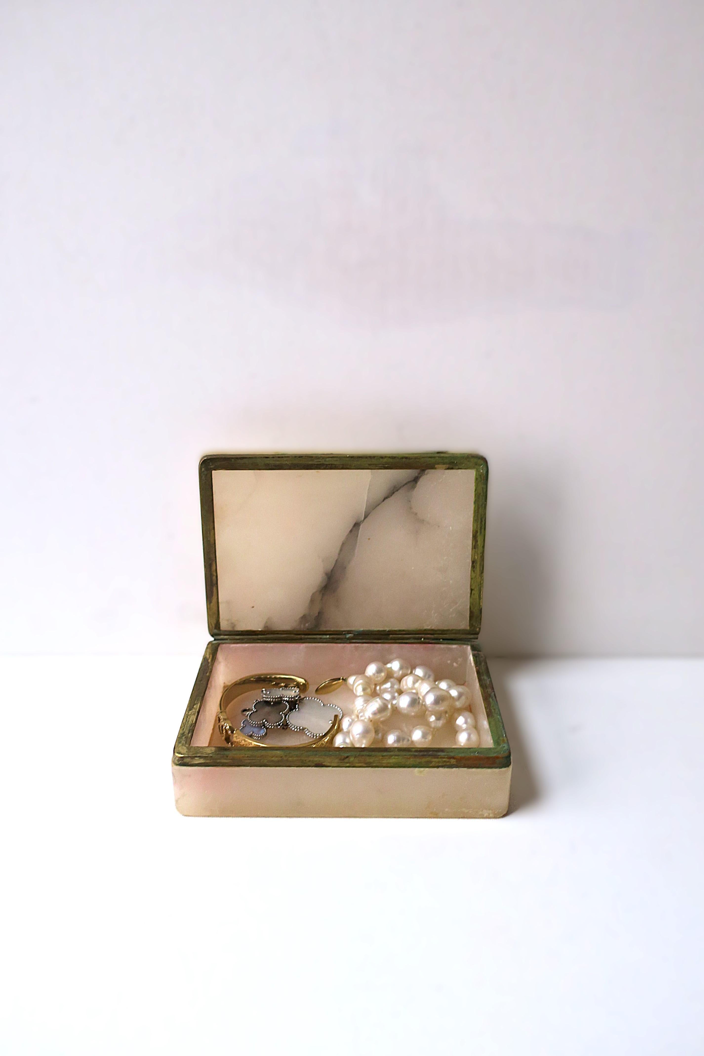 Brass Italian Alabaster Marble Jewelry Box